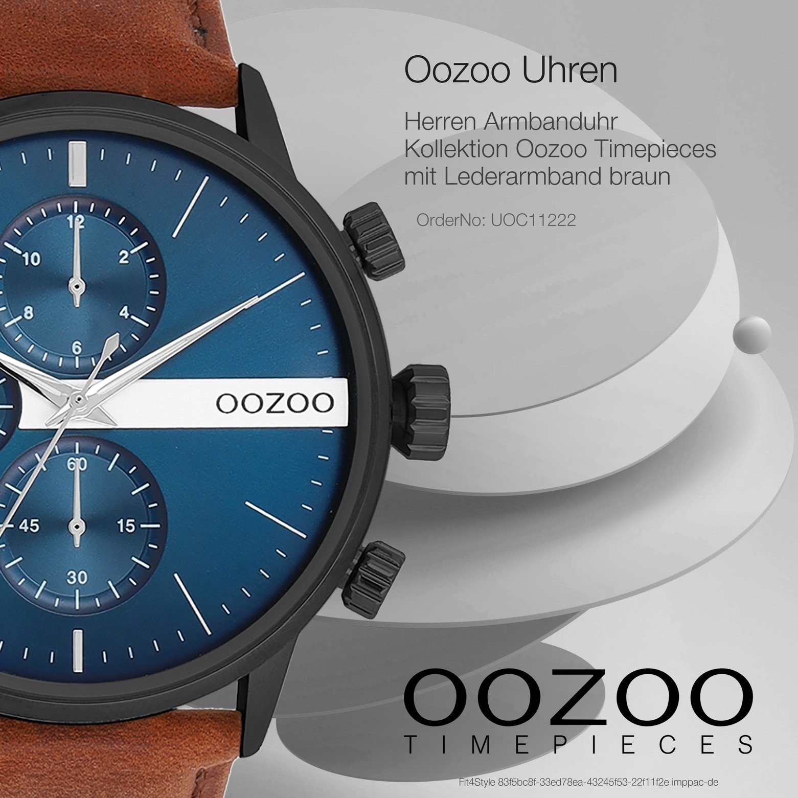Lederarmband, OOZOO Fashion-Style Analog, Herrenuhr Timepieces Quarzuhr rund, Herren groß Oozoo (ca. Armbanduhr 45mm)