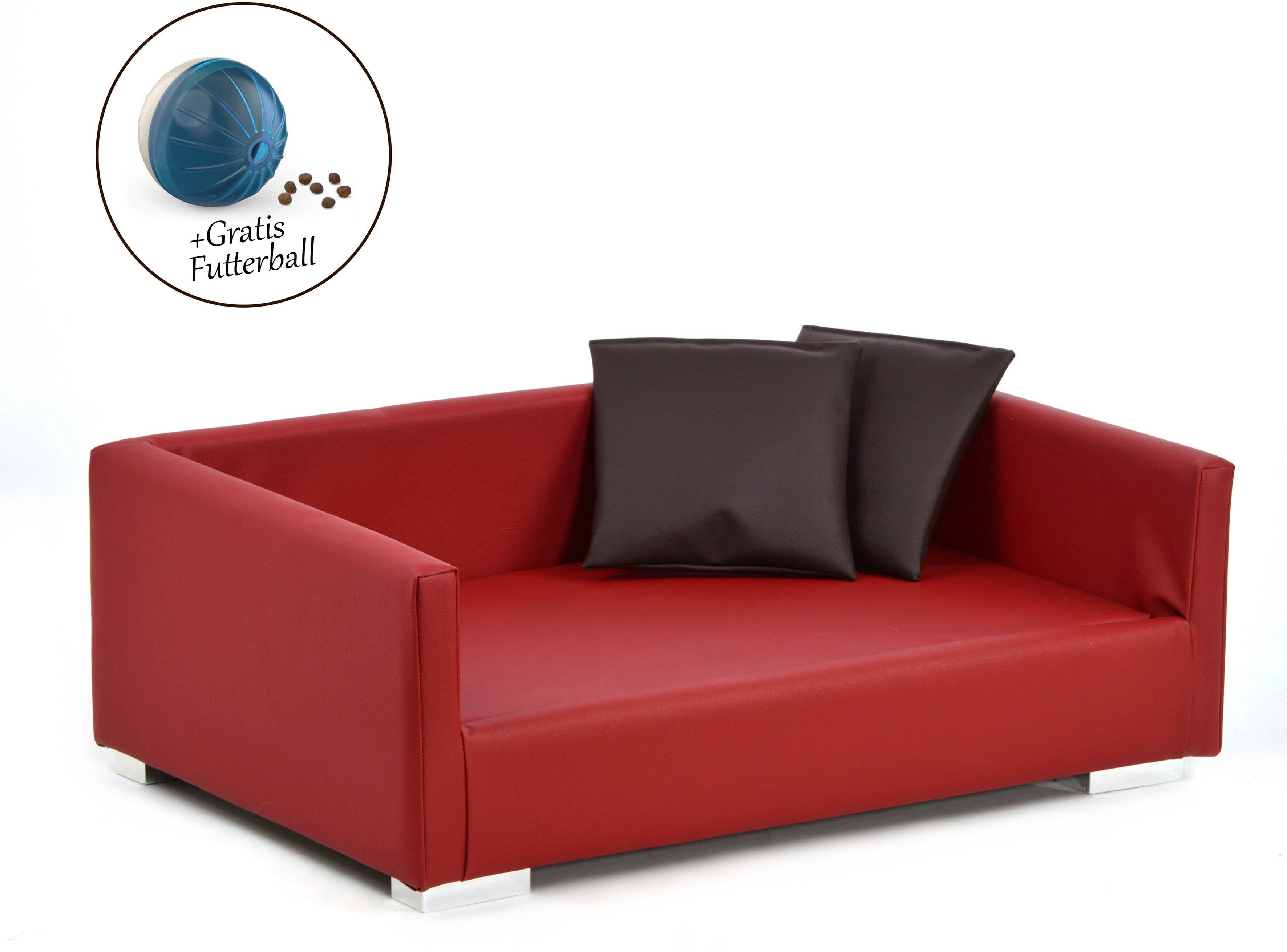 ABUKI Tiersofa Lucky, LxBxH: 65x100x32 cm, inkl. 2 Dekokissen, gratis Futterball rot