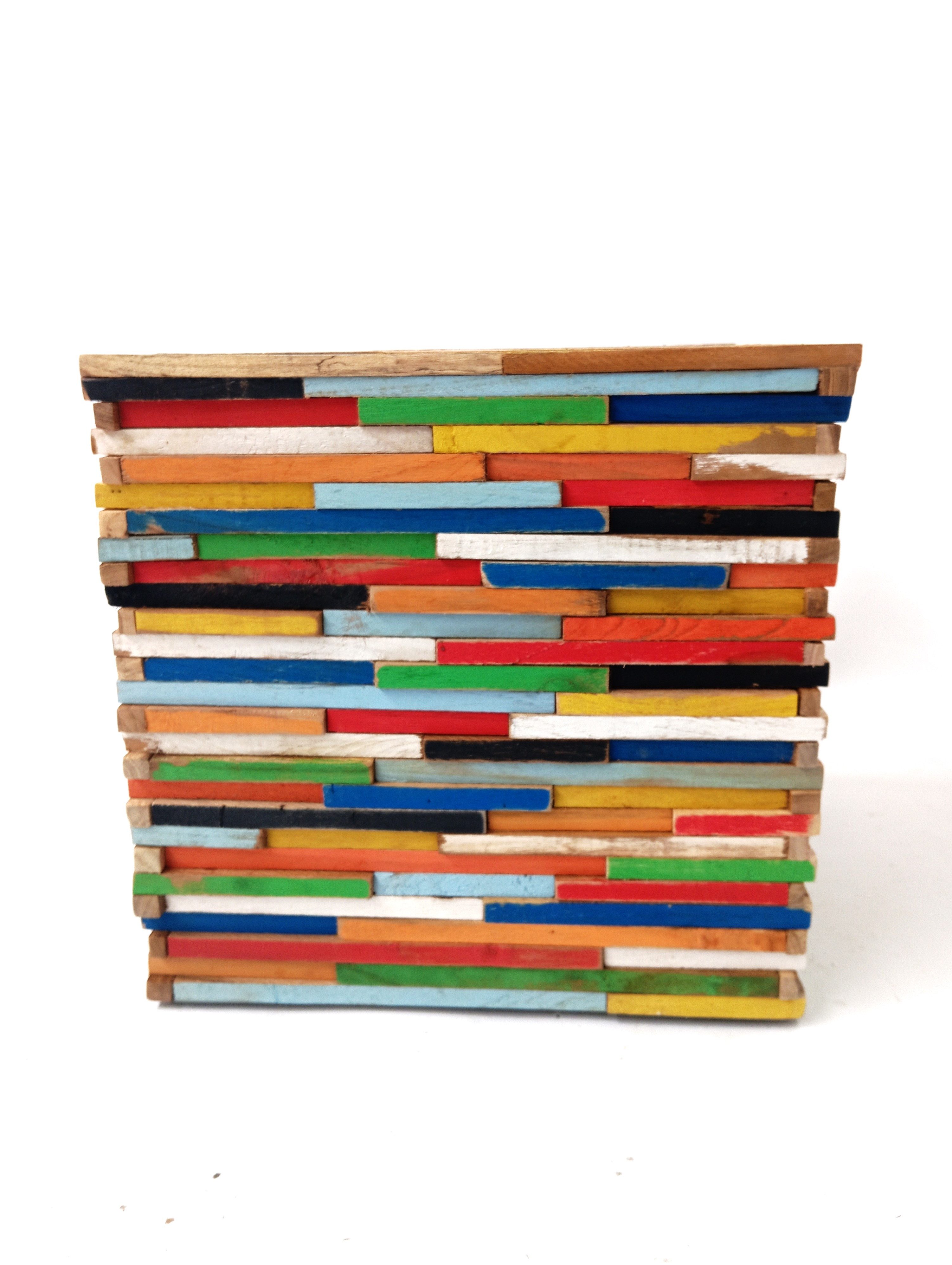 Brillibrum Hocker Bunter Beistelltisch 45 cm aus Echtholz Upcycling Bunt Hocker – Bild 4 von 4