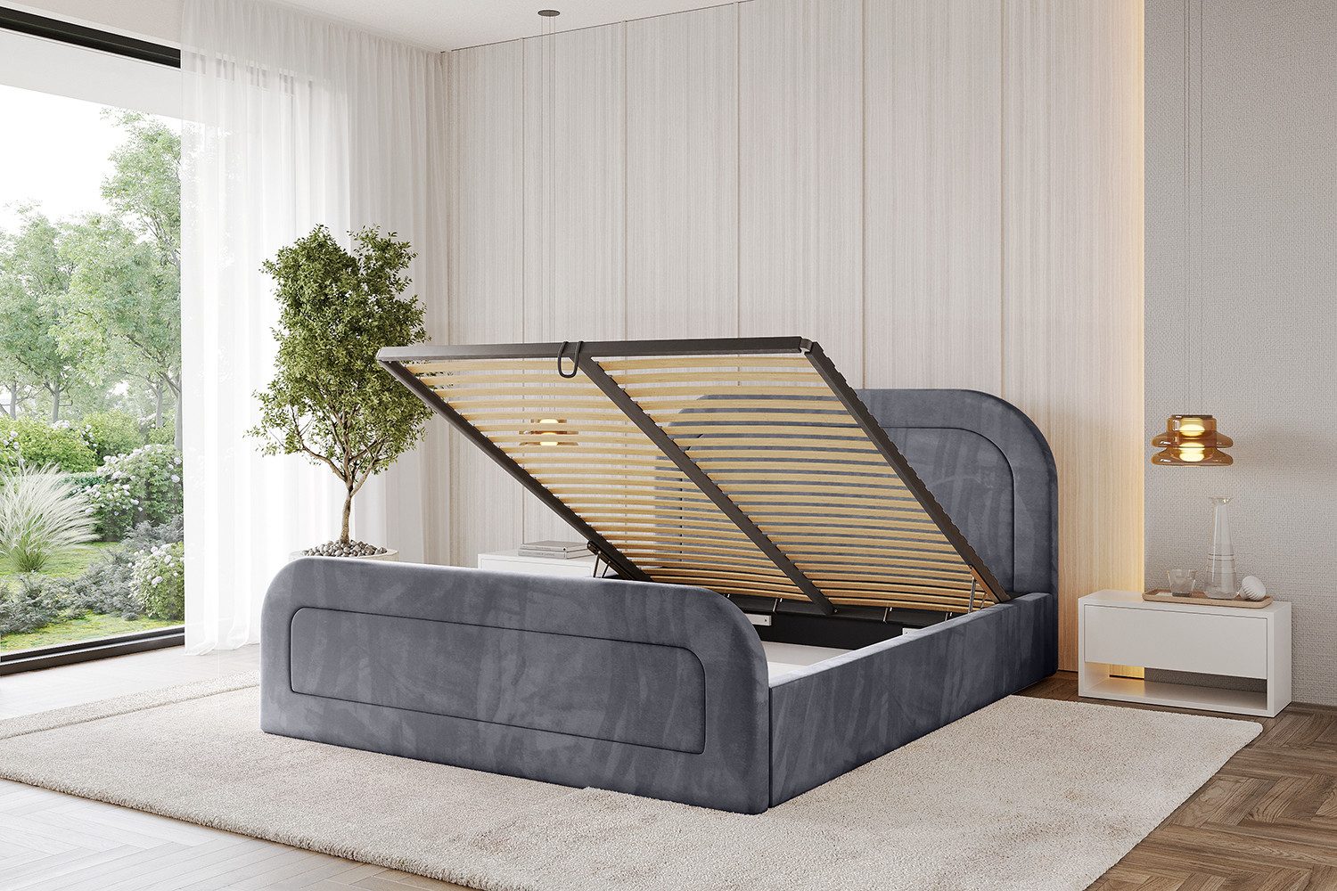 ALTDECOR Polsterbett LERAY-Z (Polsterbett mit Bettkasten und Lattenrost, Boxbett mit Matratze), Doppelbett mit Stauraum, Bett mit Kopfteil