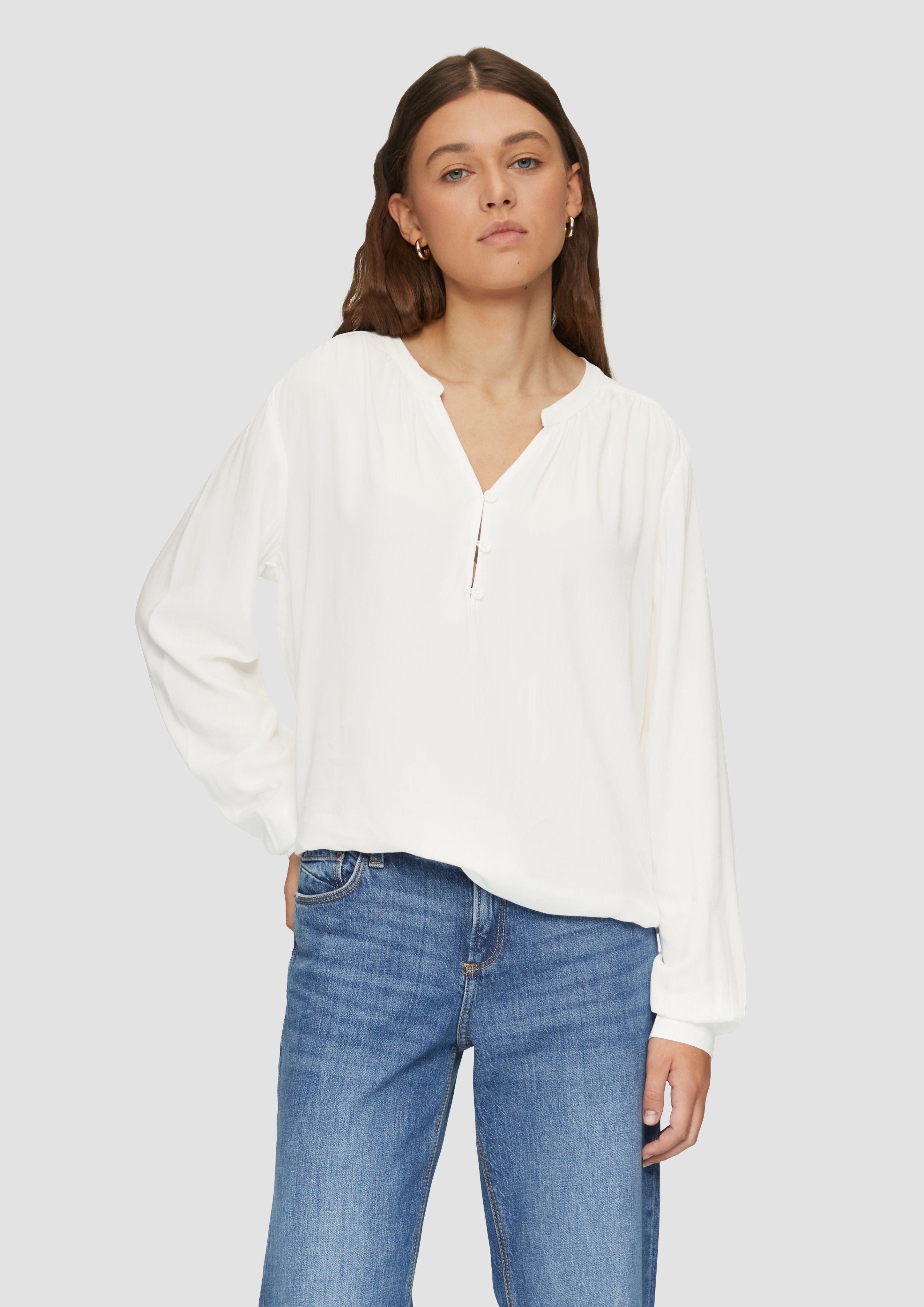 QS Langarmbluse Fließende Viskose-Bluse mit Raffung günstig online kaufen