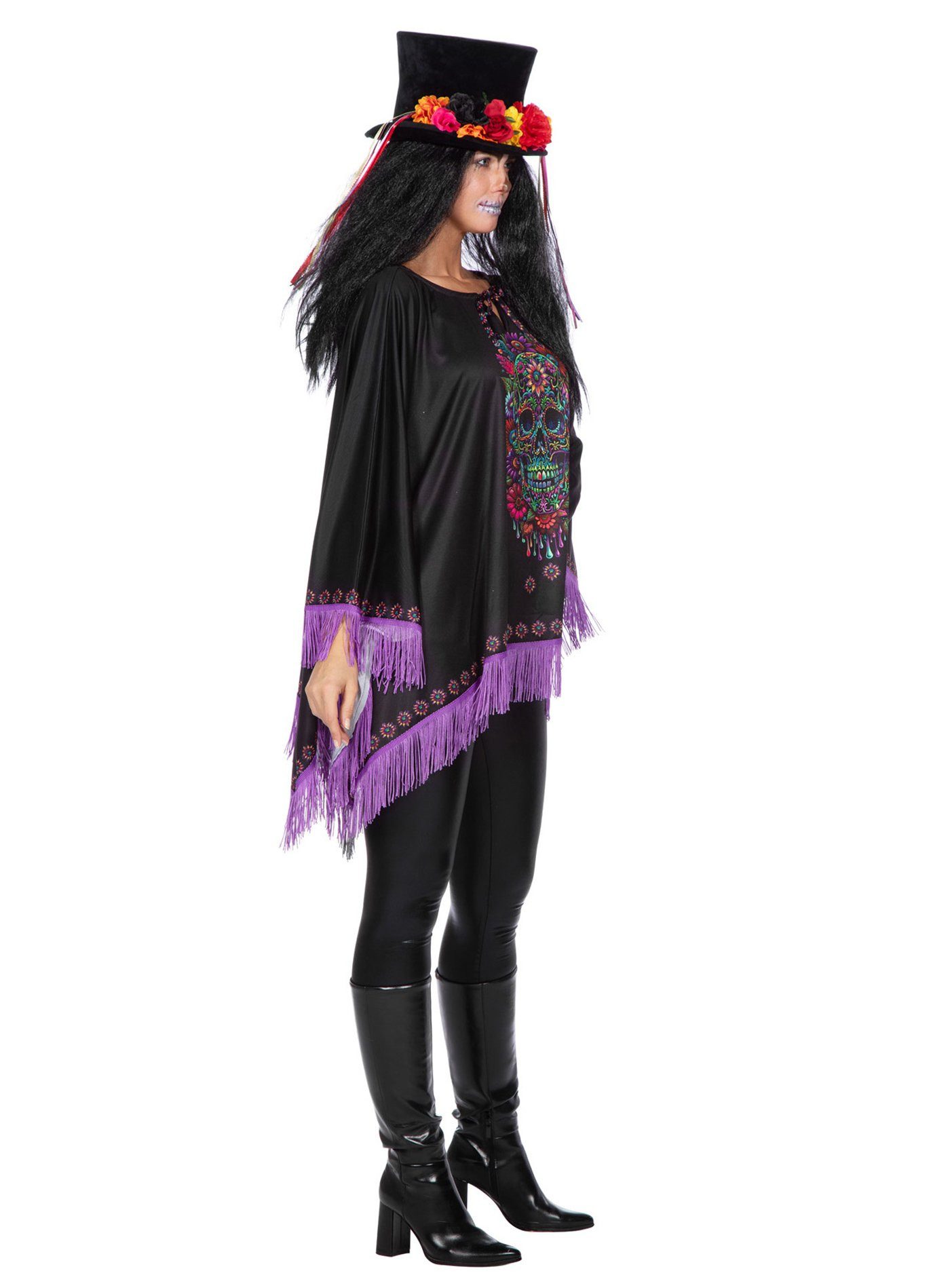 Metamorph Kostüm Dia de los Muertos Poncho mit Neon-Skull, Satin-Umhang mit günstig online kaufen