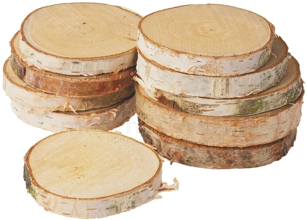 matches21 HOME & HOBBY Bastelnaturmaterial Birkenholz Baumscheiben 10er Ø 10-12 cm, (10-tlg), nachhaltige EU Birkenscheiben für Basteln Dekorieren Tischdeko