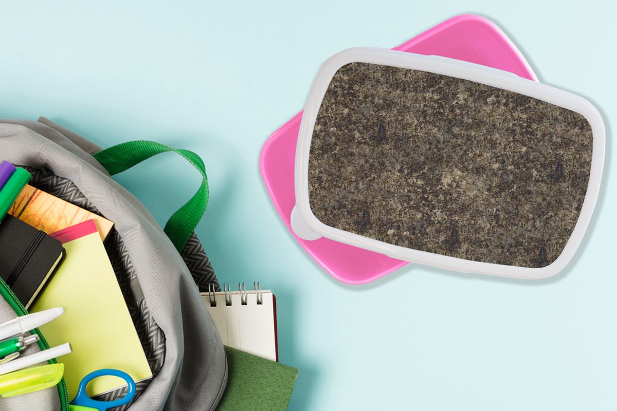 Kunststoff, Granit für Muster Kinder, Brotdose Stein, Mädchen, MuchoWow Lunchbox Brotbox (2-tlg), - - Kunststoff Erwachsene, Snackbox, rosa