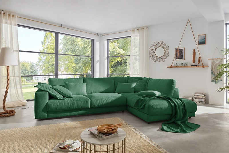 KAWOLA Ecksofa MADELINE, Sofa Cord, Recamiere rechts od. links, versch. Farben