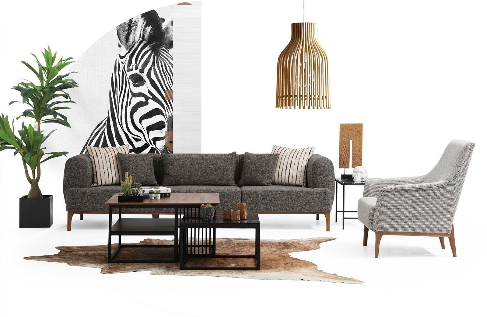 1 3-Sitzer Stoff Luxus Modern Europa Sofa Made Teile, 3 Sofas in Wohnzimmer Grau JVmoebel Dreisitzer Sitzer Neu,