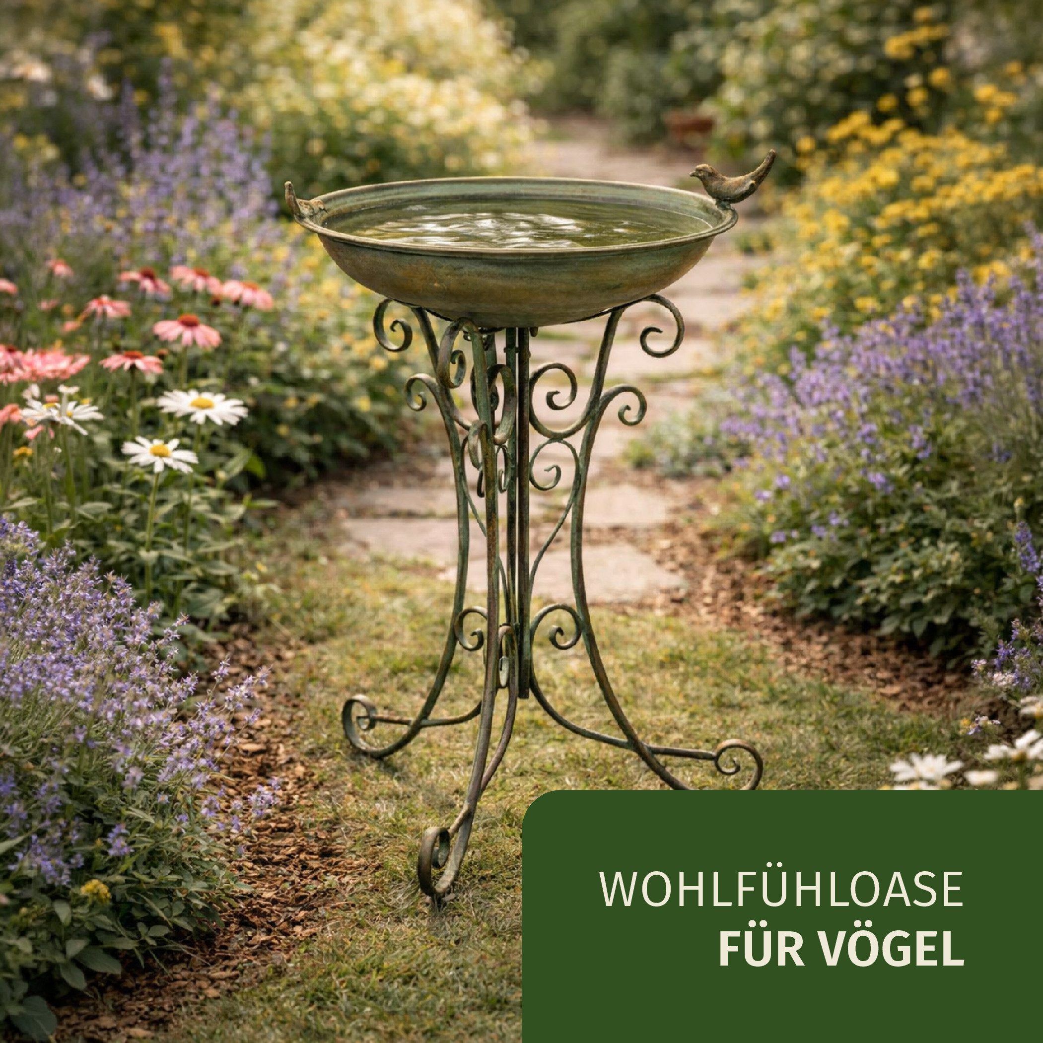 Moritz Vogeltränke Vogelbad XL stehend antik grün