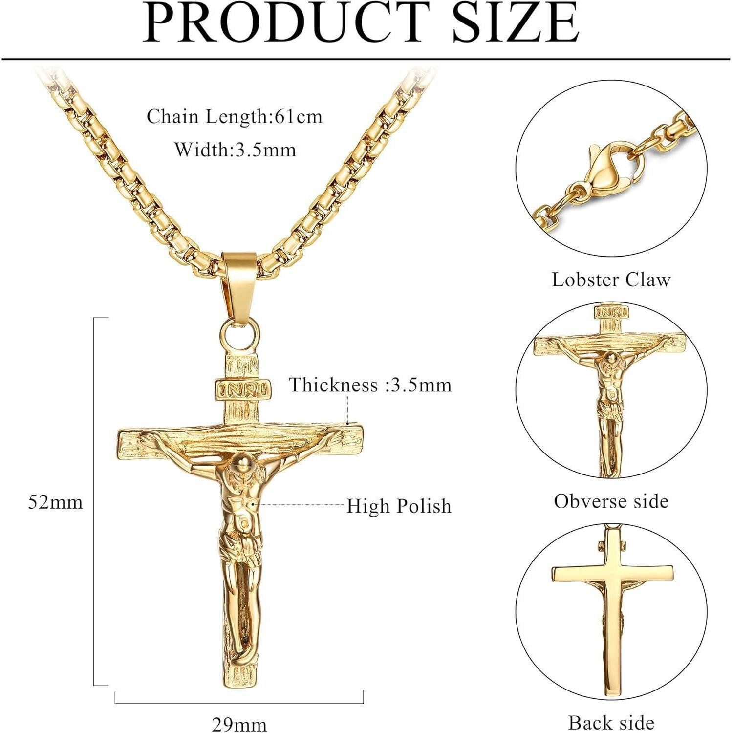 LuxusKollektion Kreuzkette Kreuz Halskette Herren Edelstahl Jesus Kruzifix Anhänger 61 cm