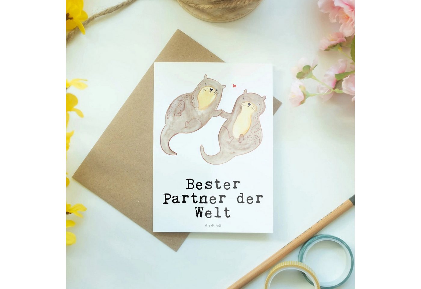 Thumbnail - Mr. & Mrs. Panda Grußkarte Otter Bester Partner der Welt - Weiß - Geschenk, Klappkarte, Paar, An, Einzigartiges Design