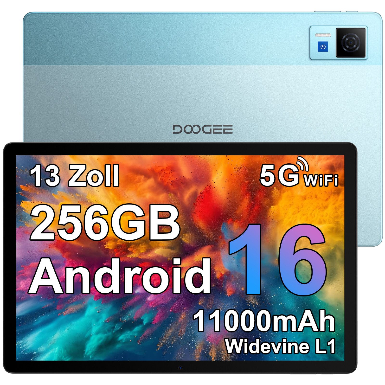 DOOGEE U13 Android 16, 32GB RAM+256GB ROM (2TB TF), 11000mAh Tablet (13", 256 GB, Android 16, 13MP+5MP, 5G WiFi, Widevine L1, GPS, Face ID, OTG)