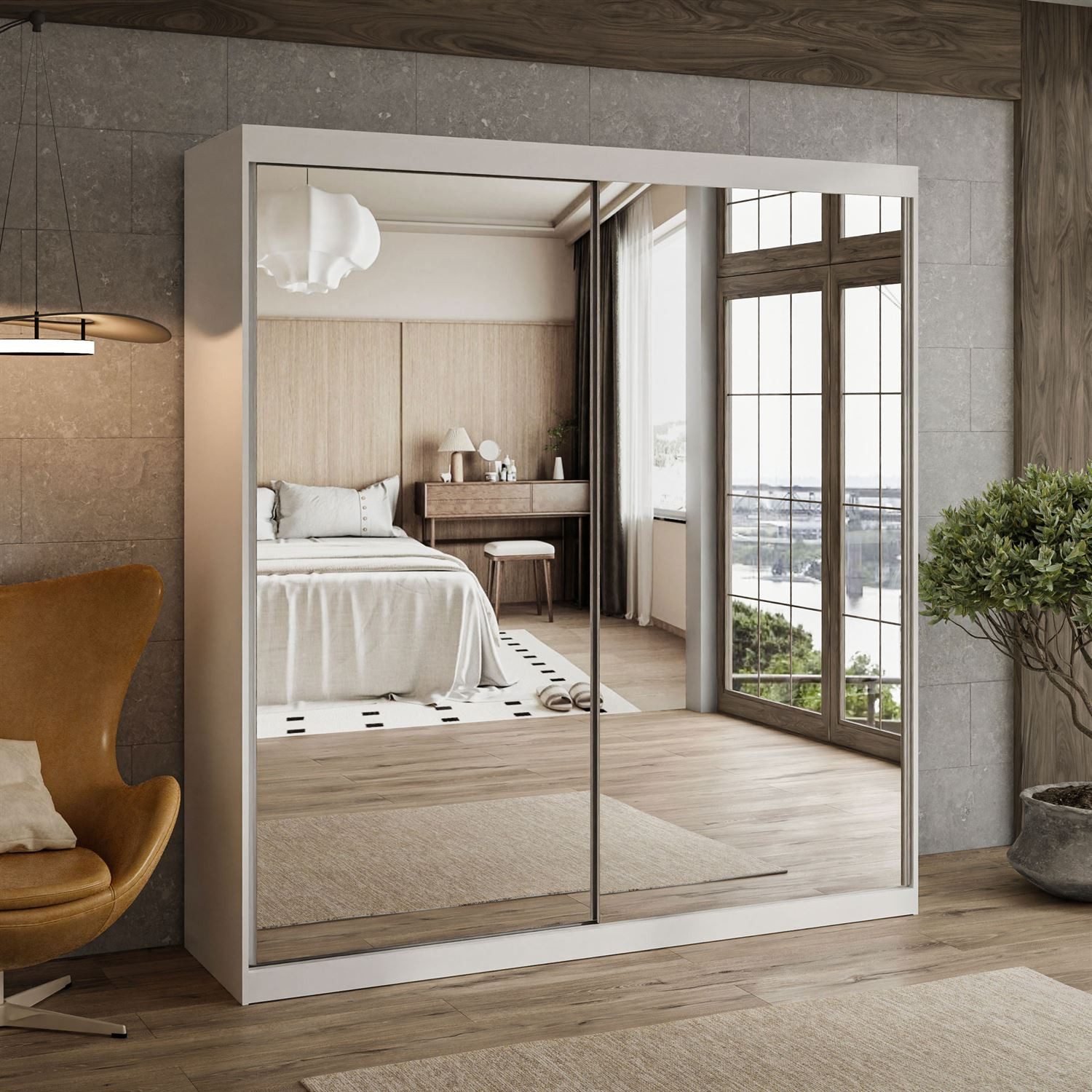 Lookway Kleiderschrank BASTER III mit Spiegeln Schiebeschrank Weiß günstig online kaufen