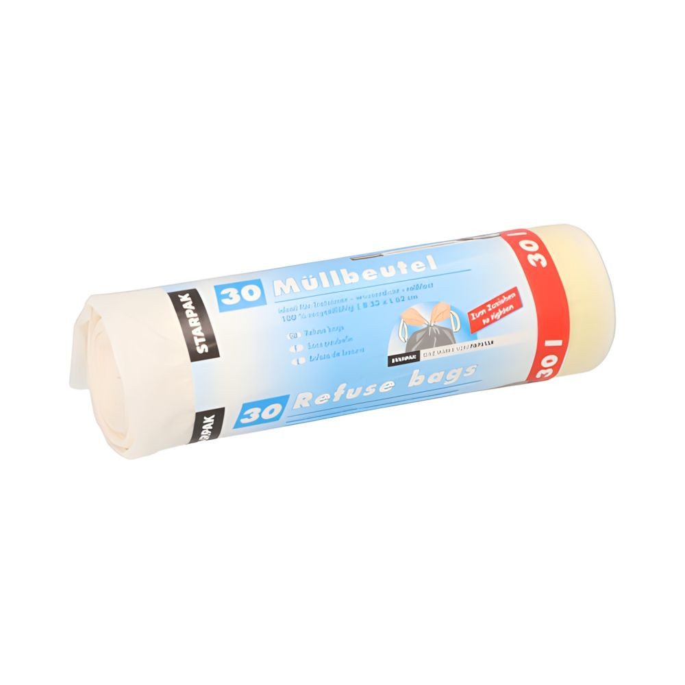 PAPSTAR Müllbeutel Müllbeutel mit Zugband, LDPE 30 l 62 cm x 53 cm weiss 17 my 270 Stk