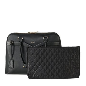 SOCHA Laptoptasche Diamond Couture Black, Leder Businesstasche/Laptoptasche/Aktentasche Damen - 15 Zoll - Vollausstattung - Schultergurt - goldene Beschläge