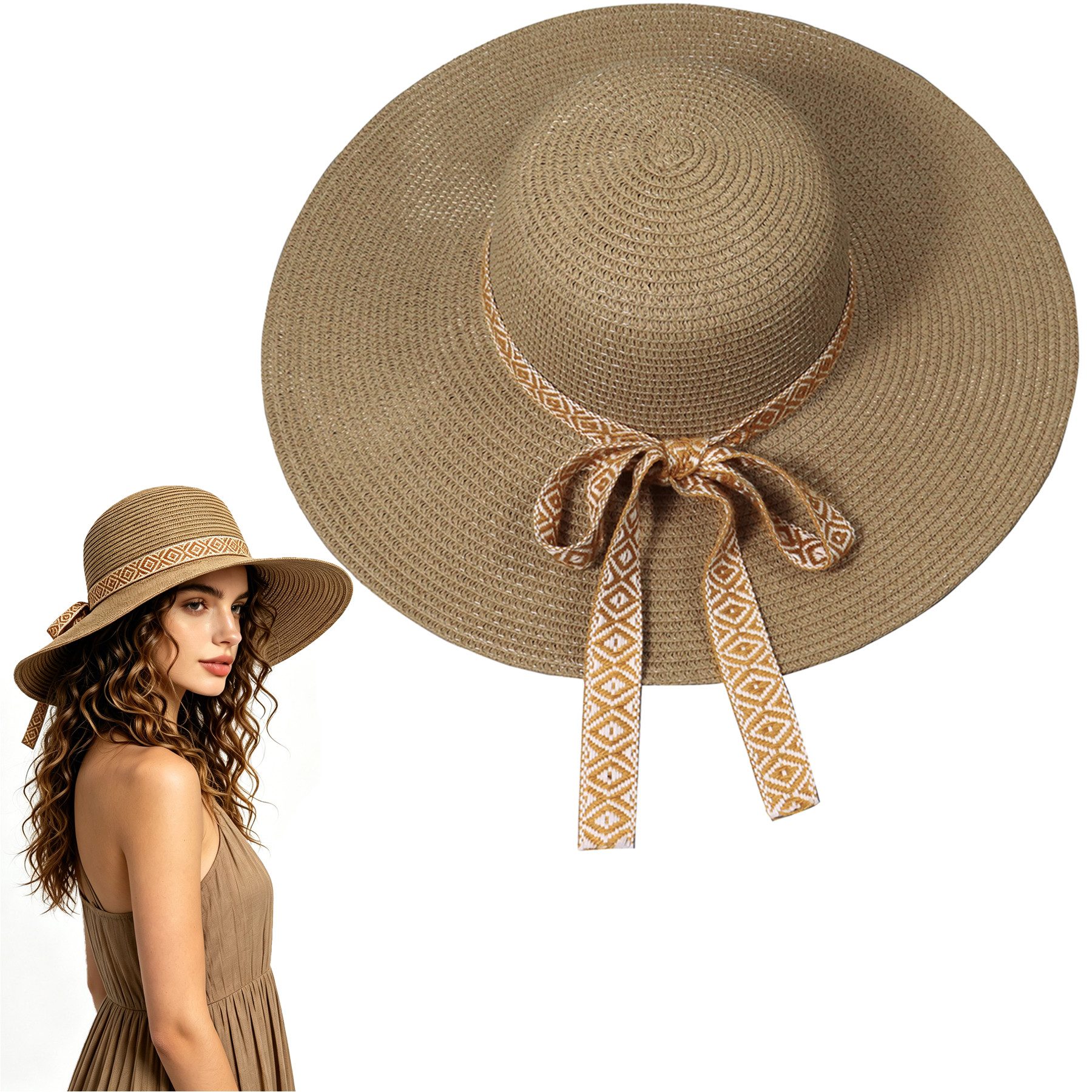 Mutig Sonnenhut Strand Sonnenhut Damen, Strohhut Sommer Faltbar mit Breite Krempe (Bowknot Strohhüte Sommerhut Leicht Kappe Strand Sonnenhut UPF 50+, Groß Sonnen Shade, sonnenhüte, sonnenhüte für damen) für Strand Urlaub Reise Pool Park Camping oder Reisen ohne Formverlust