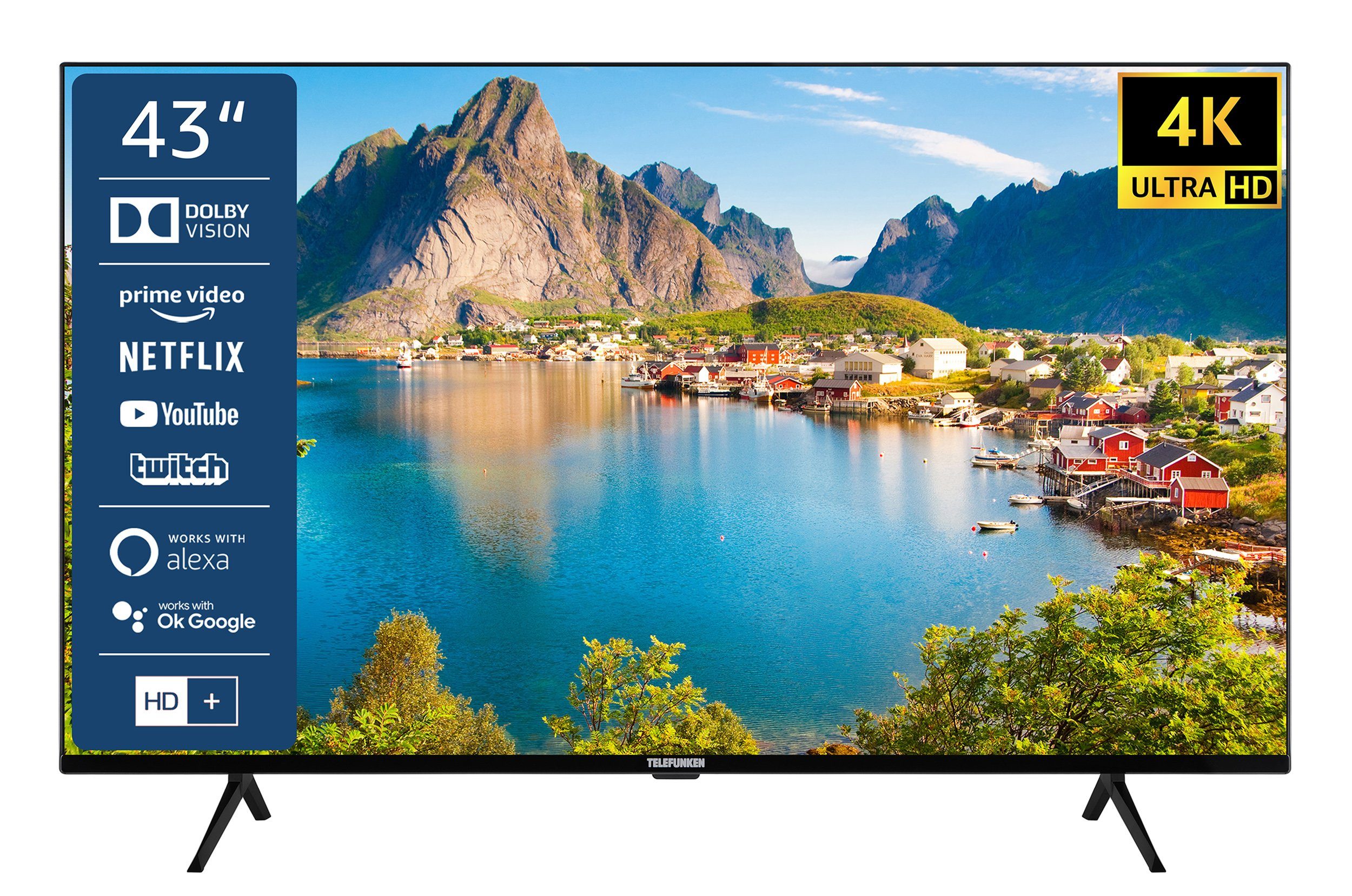 Telefunken XU43L800 LCD-LED Fernseher (108 cm/43 Zoll, 4K Ultra HD, Smart TV,  HDR Dolby Vision, Triple-Tuner, 6 Monate HD+ inkl)