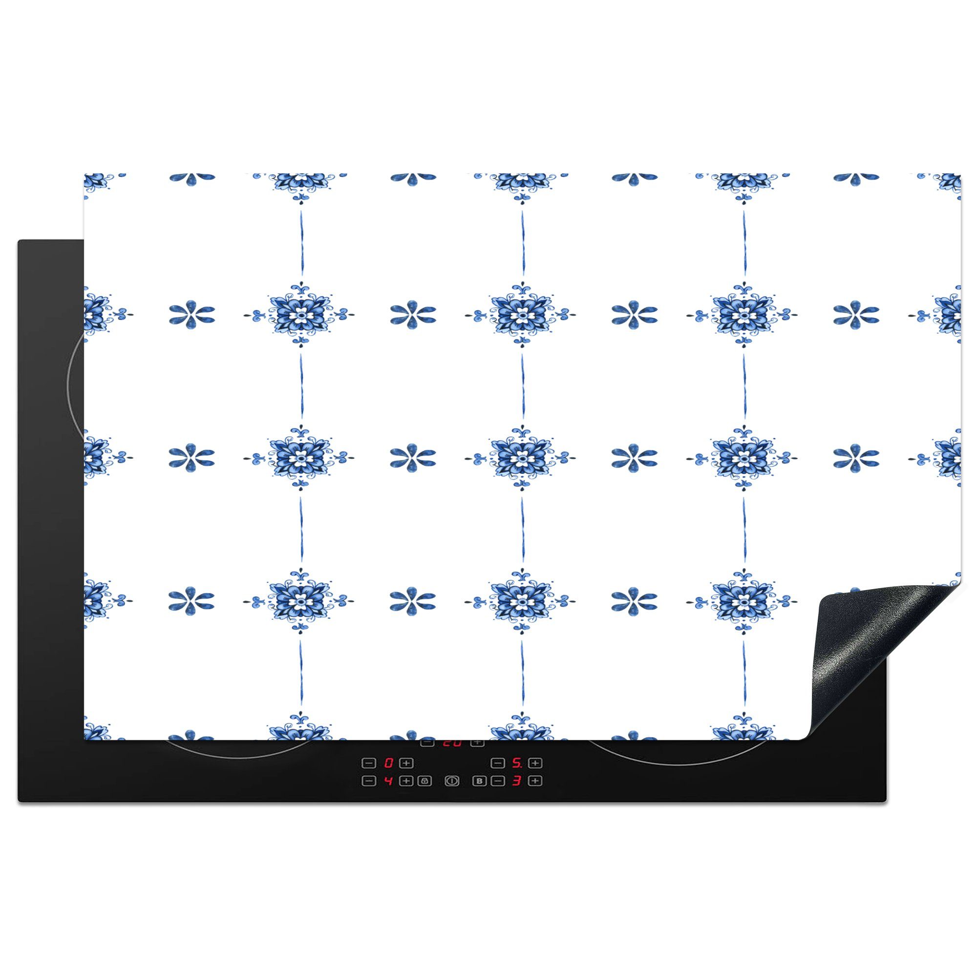 MuchoWow Herdblende-/Abdeckplatte Muster - Blau - Quadratisch, Vinyl, (1 tlg), 81x52 cm, Induktionskochfeld Schutz für die küche, Ceranfeldabdeckung