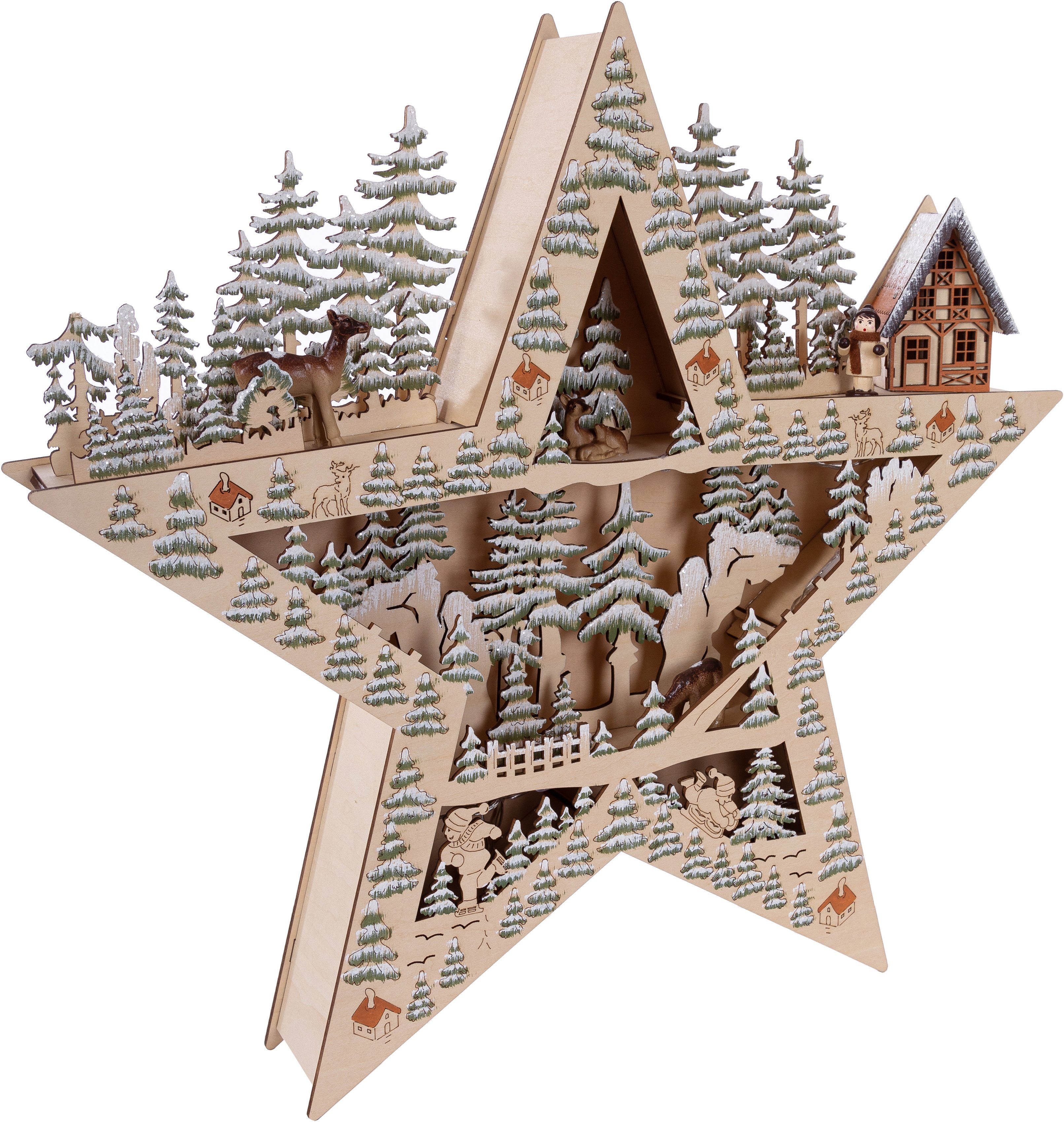 Myflair Möbel & Accessoires Dekostern, 1 St., Stern mit LED-Beleuchtung, aus Holz, Höhe ca. 42 cm, Weihnachtsdeko