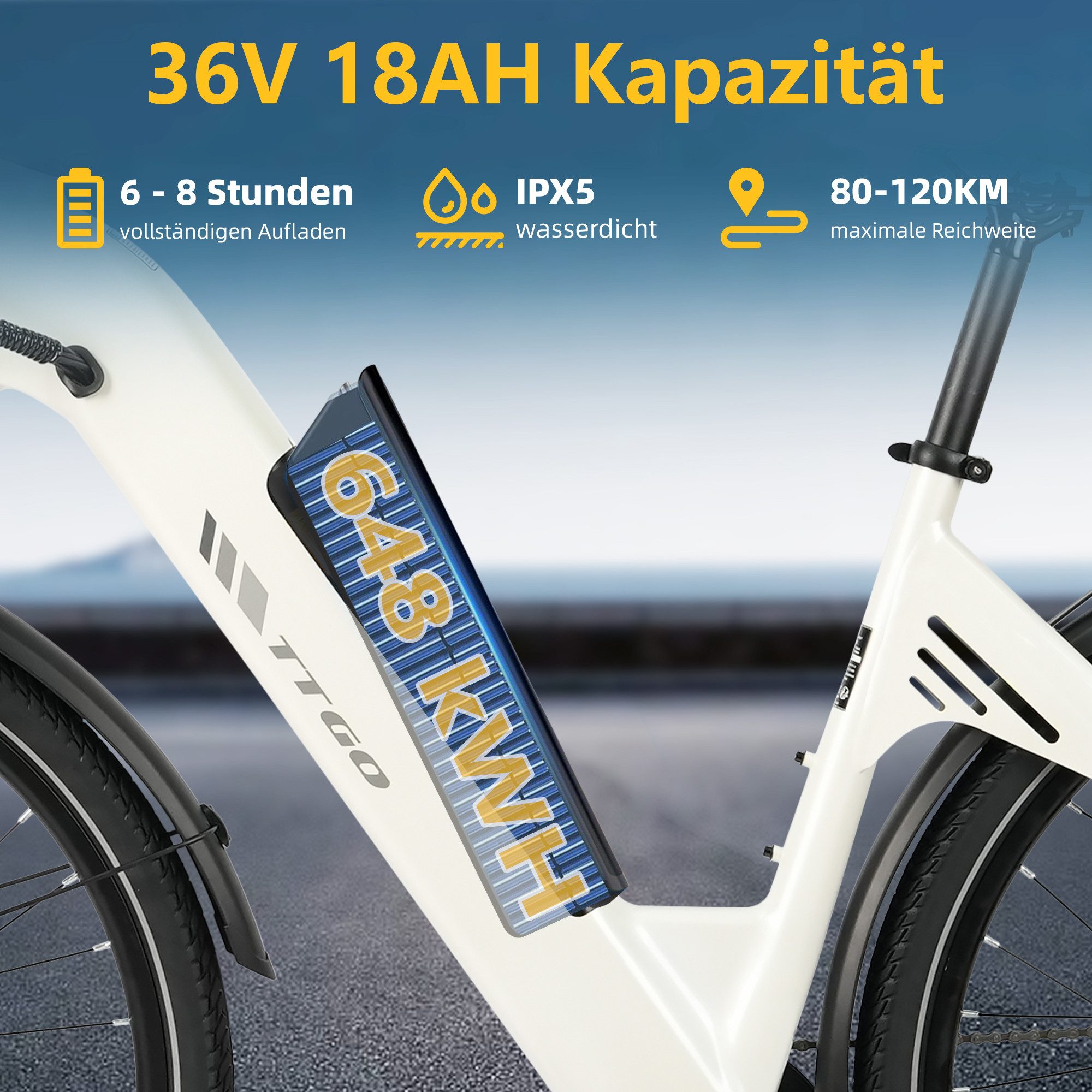 TTGO E-Bike Cityrad 28 Zoll, 120km, Elektrofahrrad für Damen und Herren, Tiefeinsteiger, 7 Gang SHIMANO, Kettenschaltung, Heckmotor, 650 Wh, (für ca. 160–195 cm), 5 Stufen, Leicht nur 26kg, Pedelec bis zu 125kg, Aluminiumrahmen