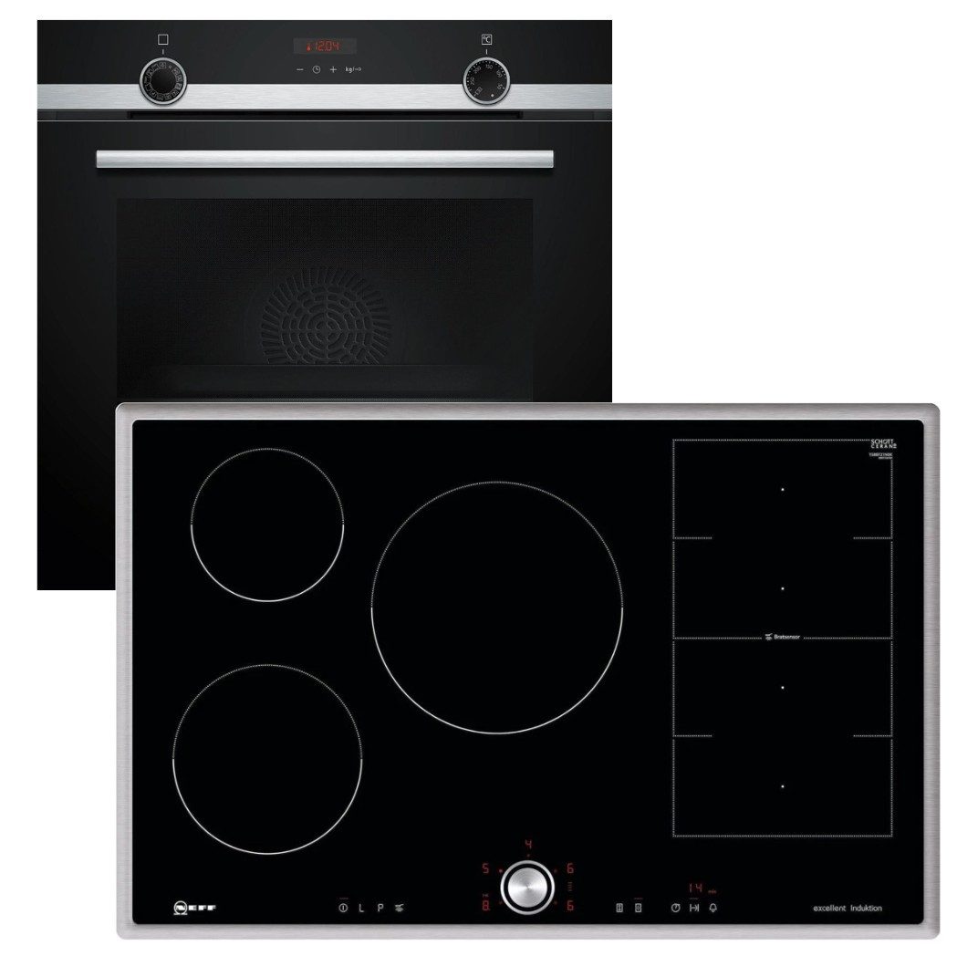 SIEMENS Backofen-Set Backofen Dampf-Funktion Pyrolyse + Neff Flex-Induktionskochfeld 80cm , mit 1-fach Teilauszug, Pyrolyse-Selbstreinigung Hydrolyse