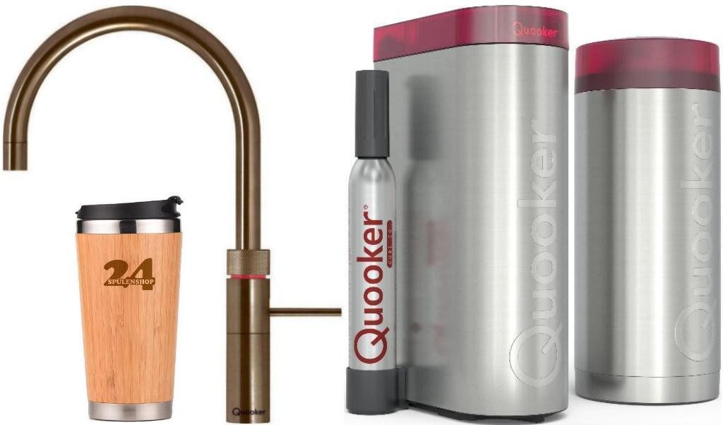 QUOOKER Küchenarmatur QUOOKER FUSION ROUND Messing COMBI+ B mit CUBE 2 (22+FRPTNCUBE) (2-St) 100°C Kochendwasserhahn mit Trinkwassersystem