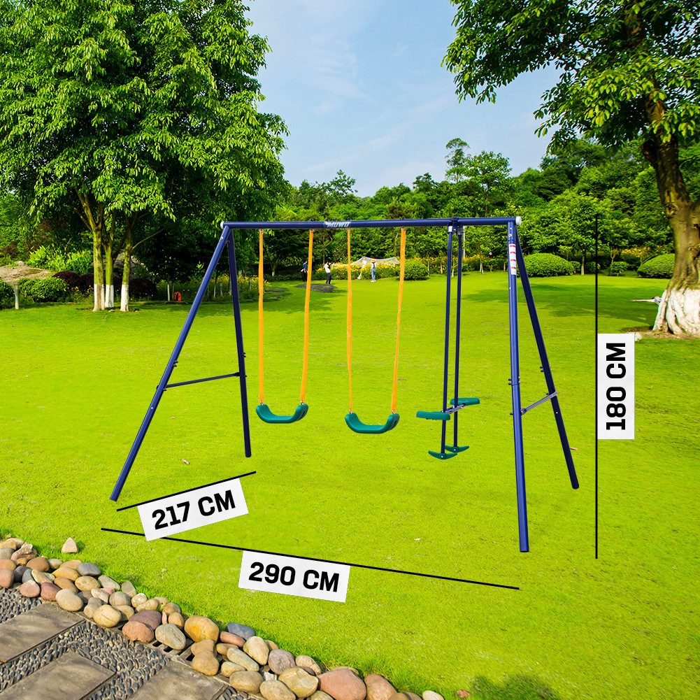 MUWO Schaukelkombination MUWO Spielgerüst mit 2 Schaukeln und Wippe, Spielturm mit 2 Schaukeln und Wippe – für bis zu 4 Kinder bis 8 Jahre