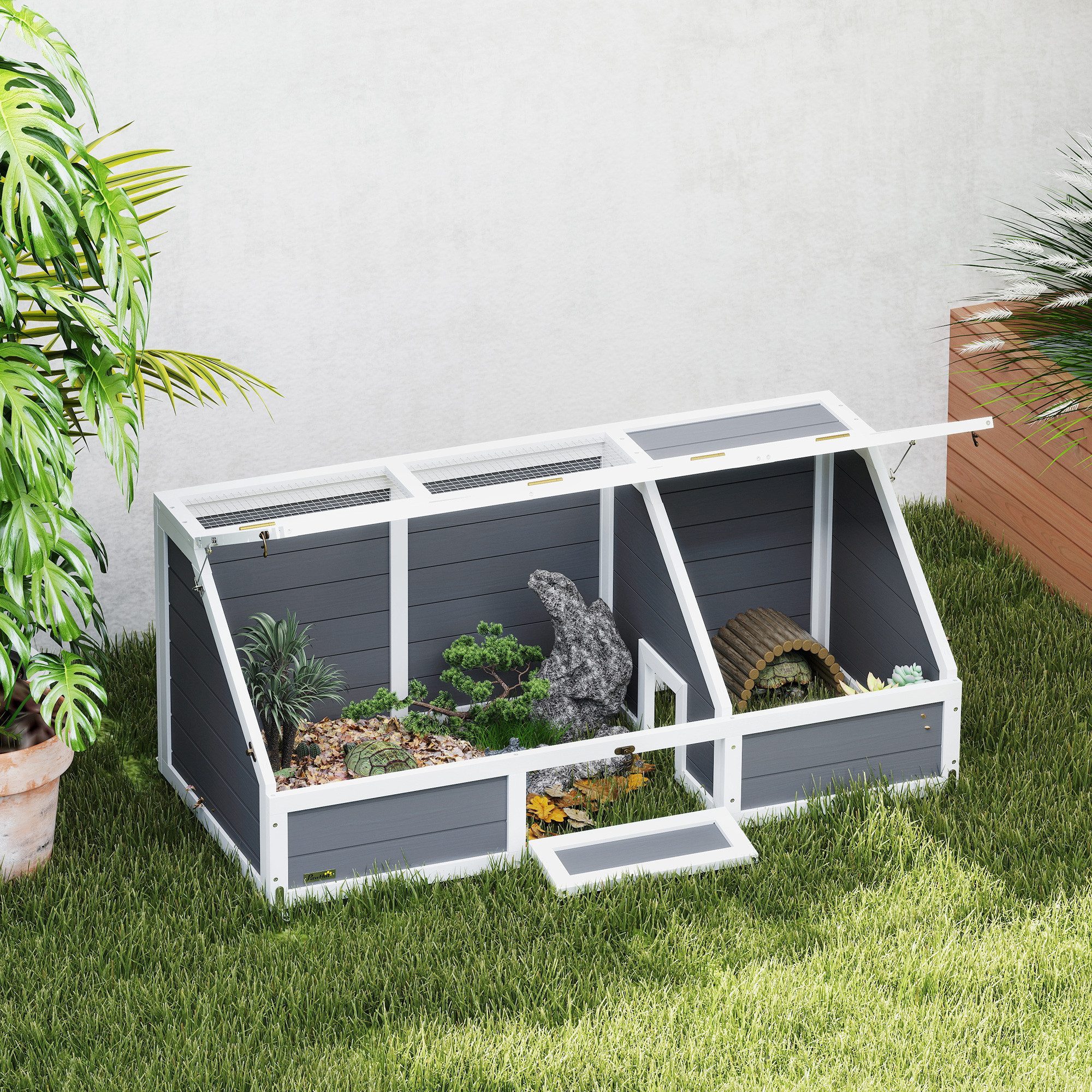 PawHut Kleintierstall Schildkrötenhaus aus Holz, Schildkrötengehege mit zwe günstig online kaufen