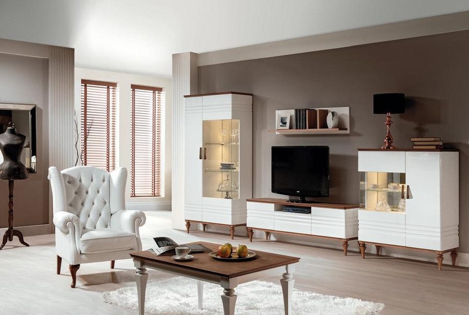 Wohnzimmer-Set Luxus Wohnwand aus Holz mit elegantem Design und Stauraum