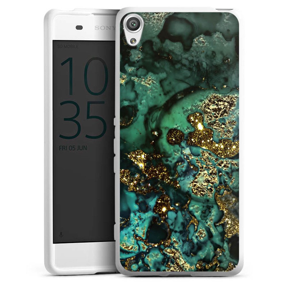 DeinDesign Handyhülle Marmor Glitzer Look Muster Cyan Glitter Marble Look, Sony Xperia XA Silikon Hülle Bumper Case Handy Schutzhülle