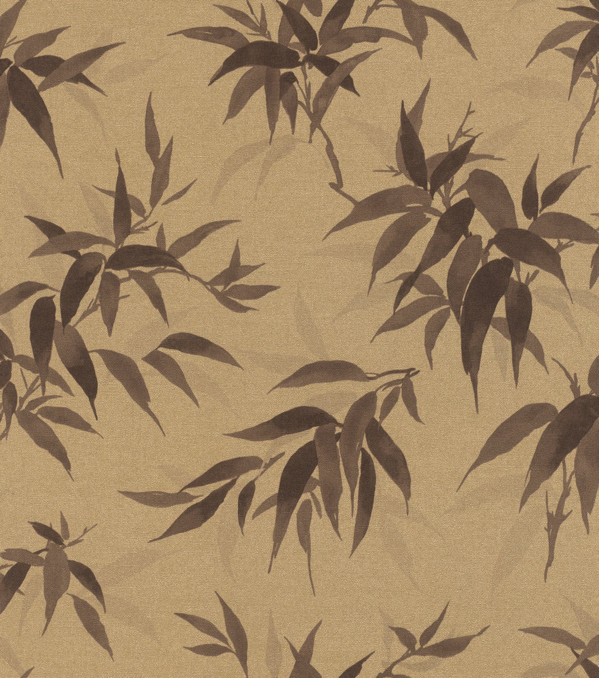Rasch Vliestapete Kimono, strukturiert, botanisch, (1 St), gut lichtbeständig, hochwaschbeständig gold/braun