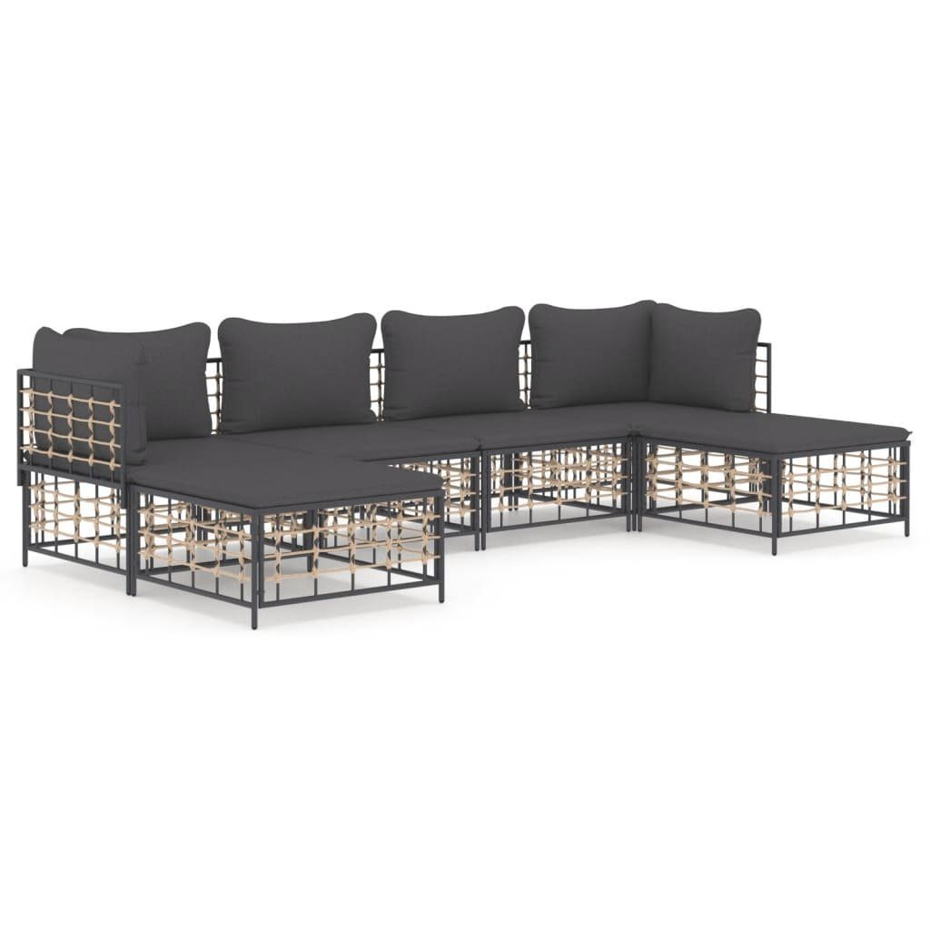 Teile Garten-Lounge-Set Poly Dunkelgrau vidaXL 6-tlg. 1 mit Anthrazit Loungesofa Kissen Rattan,