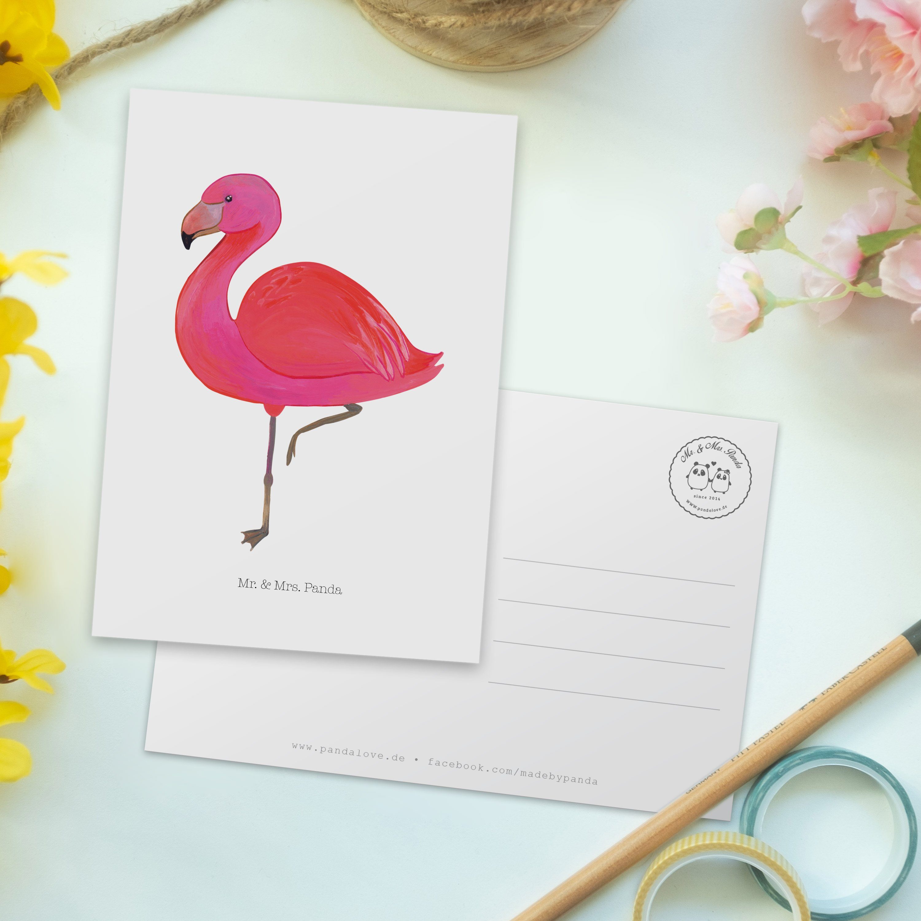Freundinnen, classic Geschenkk - Einladung, Geschenk, Flamingo Weiß Postkarte Mr. Panda & Mrs. -