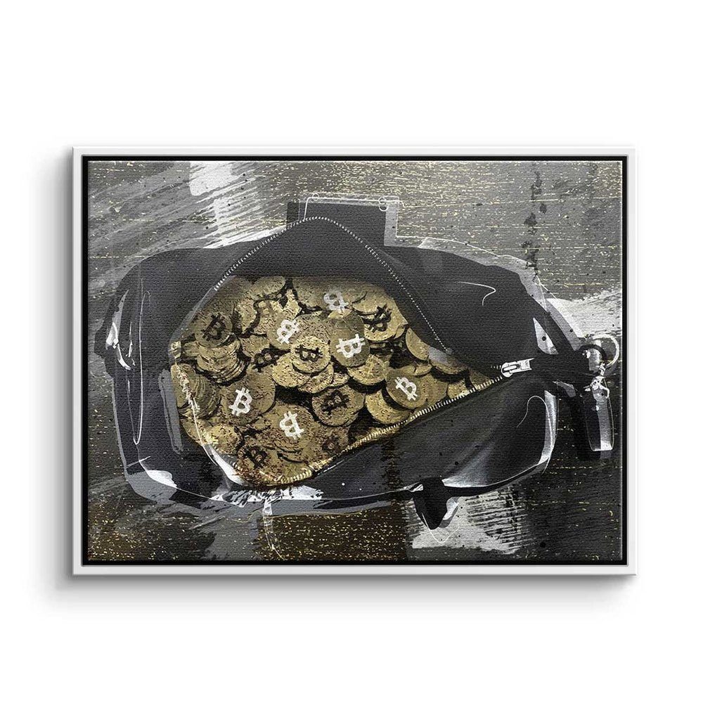 Trading - DOTCOMCANVAS® Leinwandbild Rahmen Bitcoin Bitcoin Leinwandbild - goldener Crypto - Motivation Bag, Bag Premium -