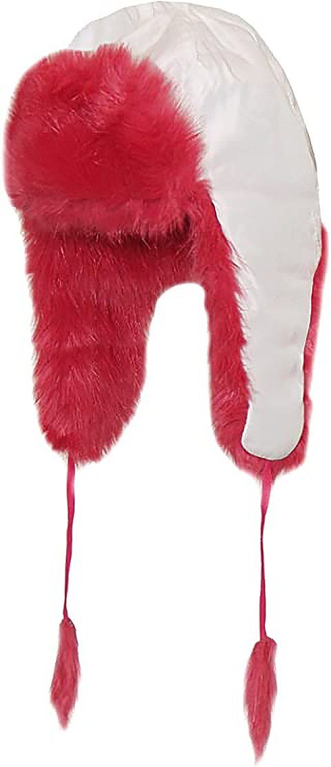 mit Damenmütze 1-St., Fliegermütze Plüschmütze langen (Wintermütze Fuchsia) Pink stylische Kunstfell Ohrenklappen, BRUBAKER Pilotenmütze mit Weiß