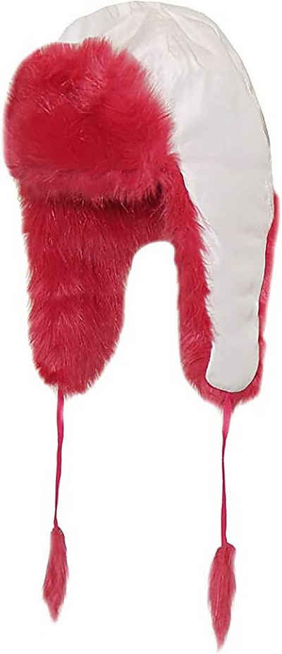 BRUBAKER Plüschmütze Pilotenmütze Fliegermütze Weiß Pink mit Kunstfell (Wintermütze mit langen Ohrenklappen, 1-St., Fuchsia) stylische Damenmütze