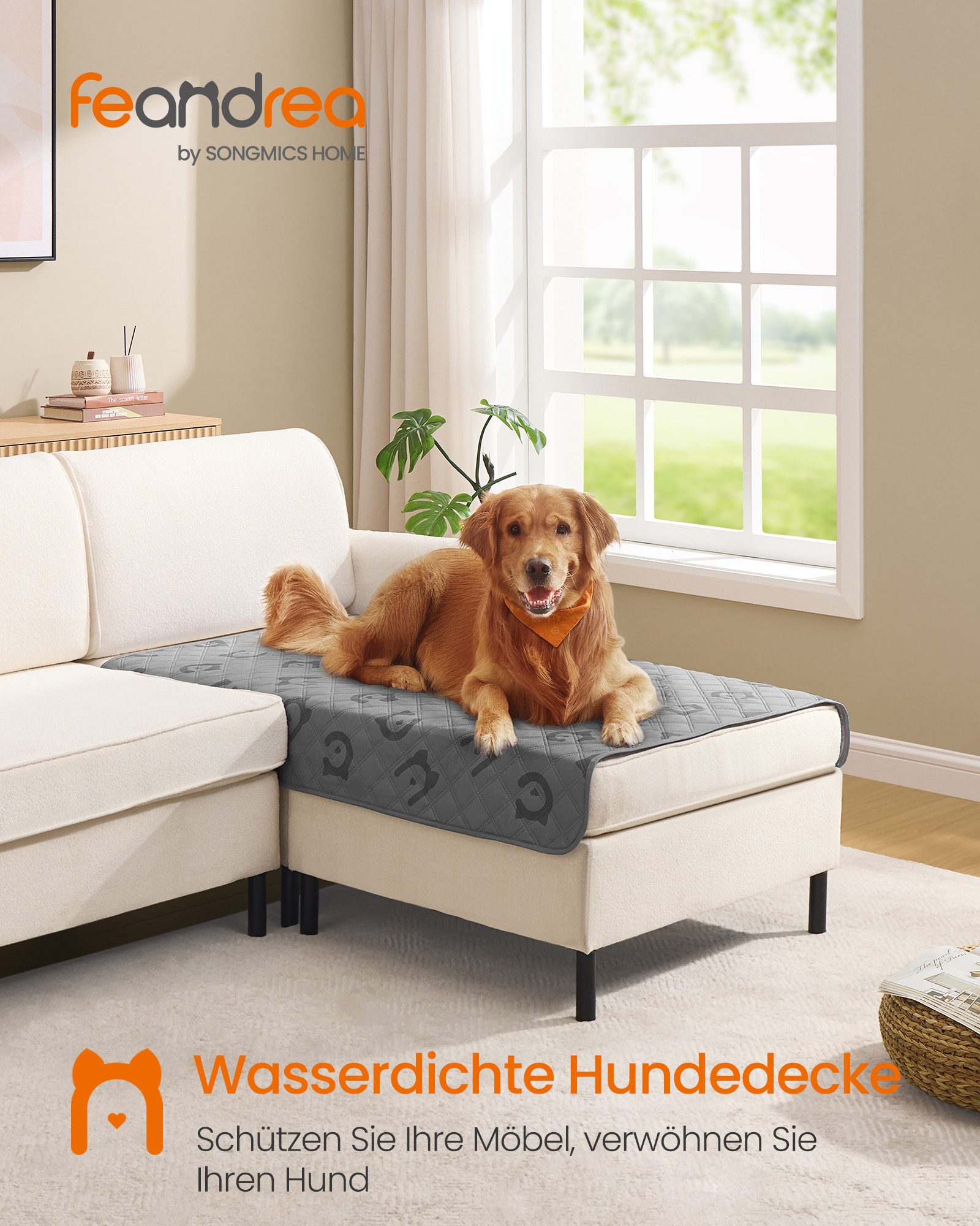 FEANDREA Tierdecke Wasserdichte Hundedecke, Decke, Autoschondecke, Sofaschutz, taubengrau, 127 x 102 cm, maschinenwaschbar, rutschfeste Unterseite, Stepp-Design