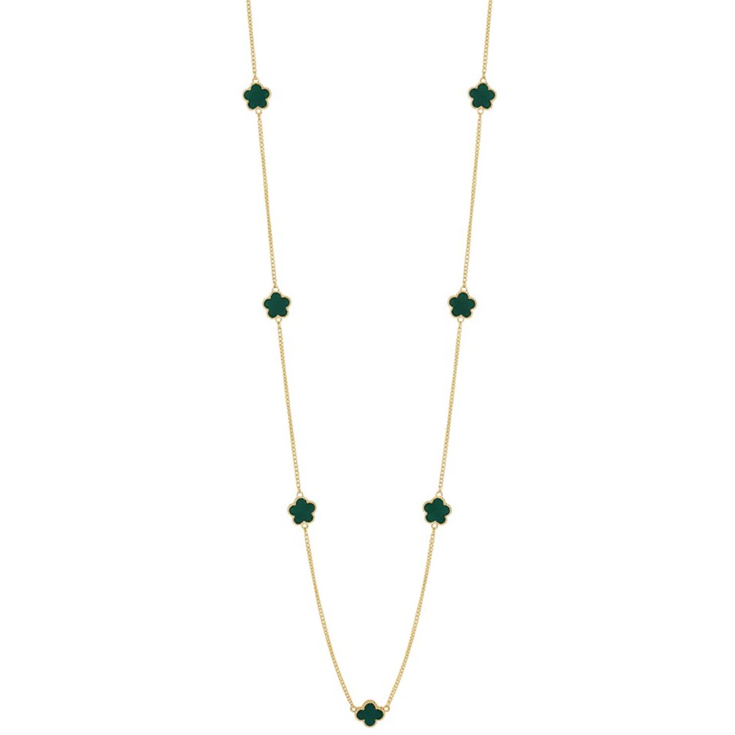 KARMA Lange Kette Blumen 100 cm Damen Gold Schwarz od. Weiß (wasserfest hypoallergen, Geschenk für Frauen Blumenkette), Halskette Pulloverkette Damenhalskette