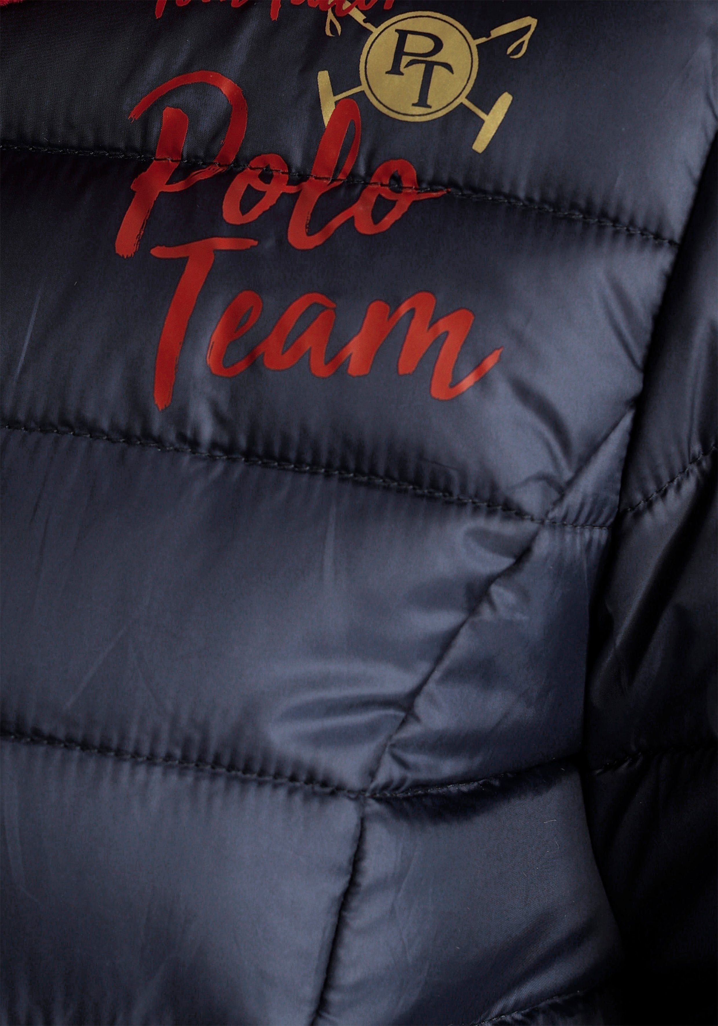 TOM TAILOR Polo Team Steppjacke großen auf marine (Set, mit dem 2-St., mit Schal) Rücken Logodruck