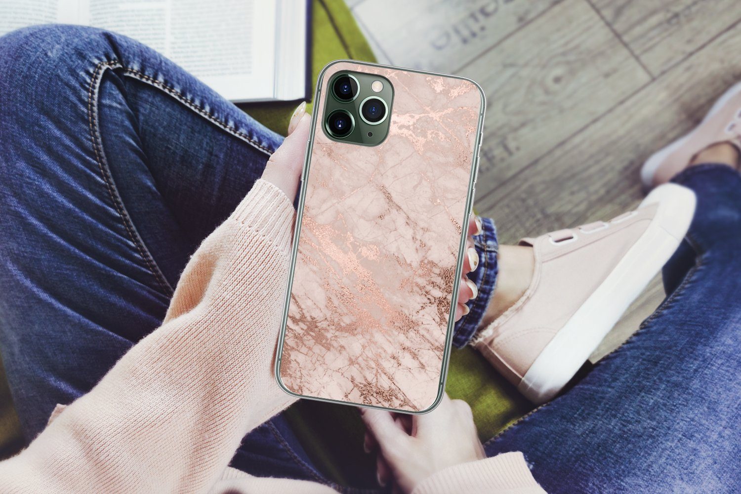 MuchoWow Handyhülle für Apple iPhone 11 Pro Marmor - Rosa - Luxus - Marmoroptik - Glitzer, Smartphone-Bumper, Print, Handy Schutzhülle Dünn