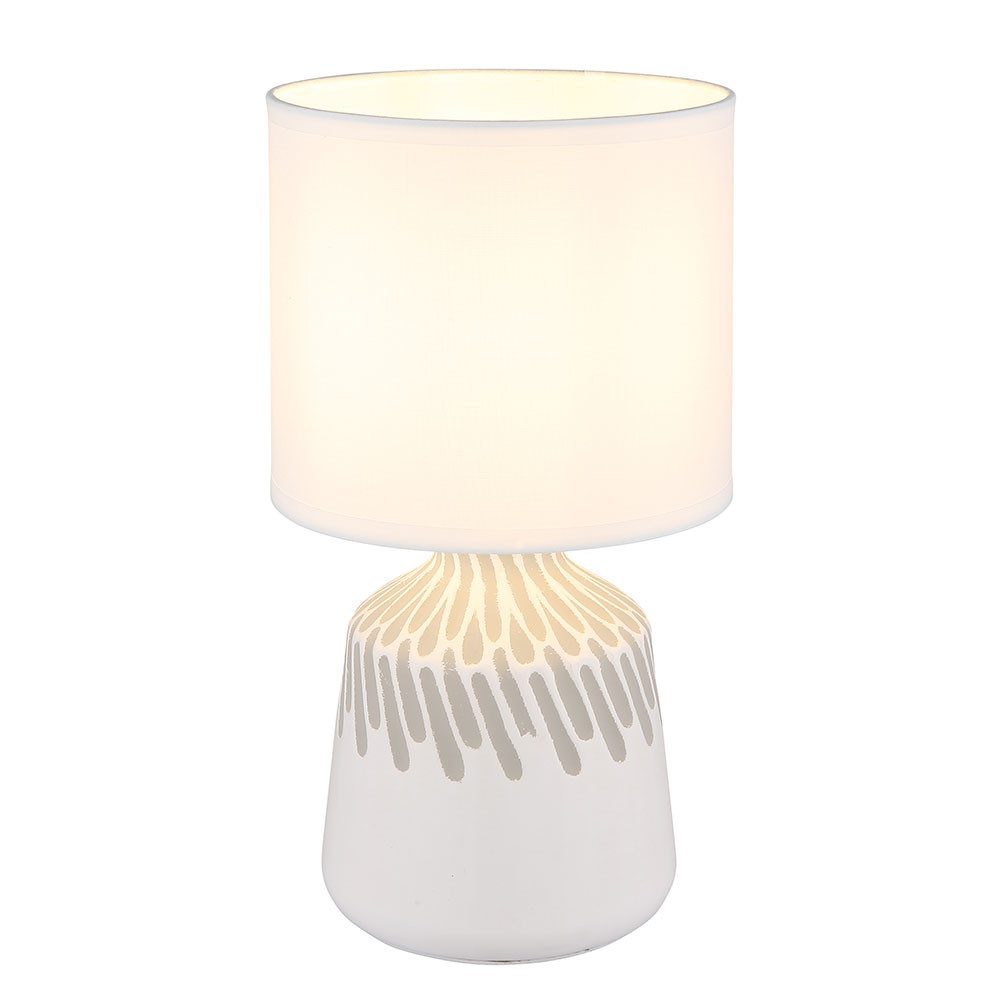 GLOBO LIGHTING Tischleuchte, Leuchtmittel nicht inklusive, Tischlampe Nachttischlampe Tischleuchte weiß Textil Keramik H 31,5 cm