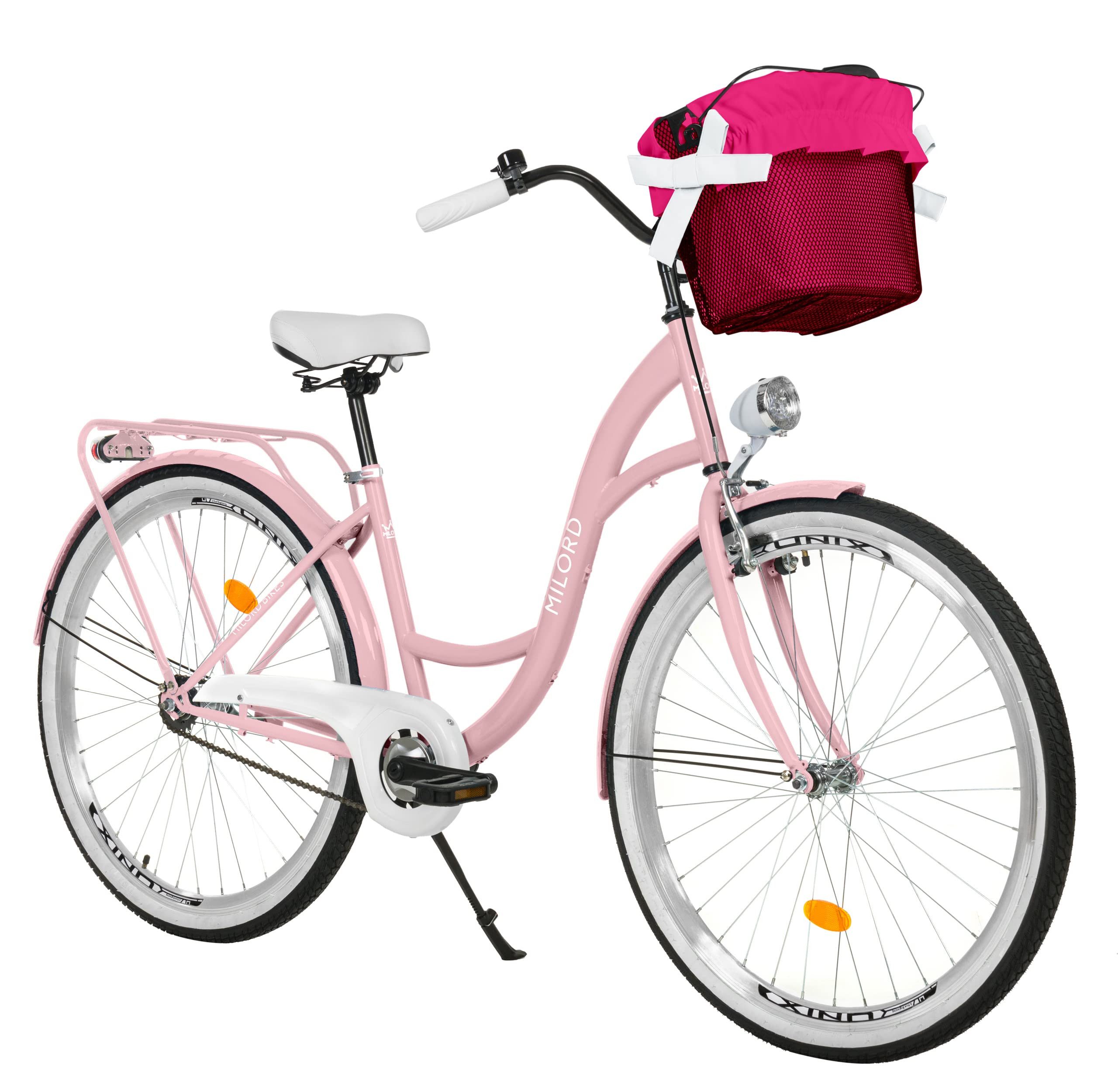 Milord Cityrad Milord City Fahrrad Korb Damenfahrrad, 28/26 Zoll, Rosa, 1-Gang, 1 Gang, (Fahrradständer, Gepäckträger, Klingel, Korb, Kotflügel)