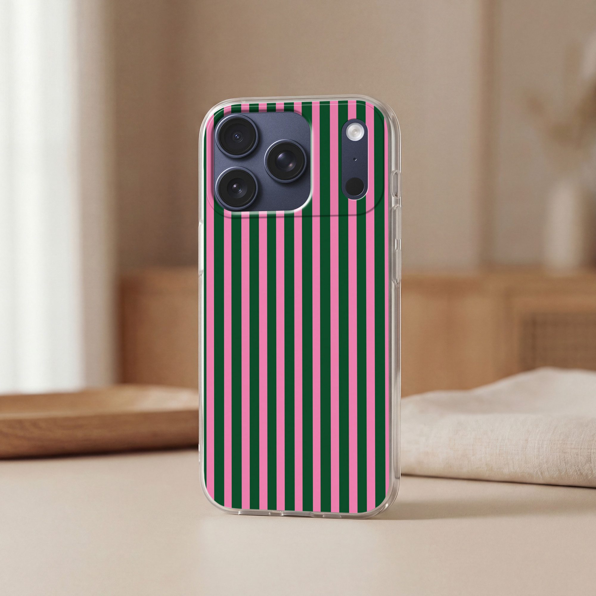 MuchoWow Handyhülle für Apple iPhone 17 Pro Vertikale Streifen - Grün - Rosa, Smartphone-Bumper, Print, Handy Schutzhülle Dünn