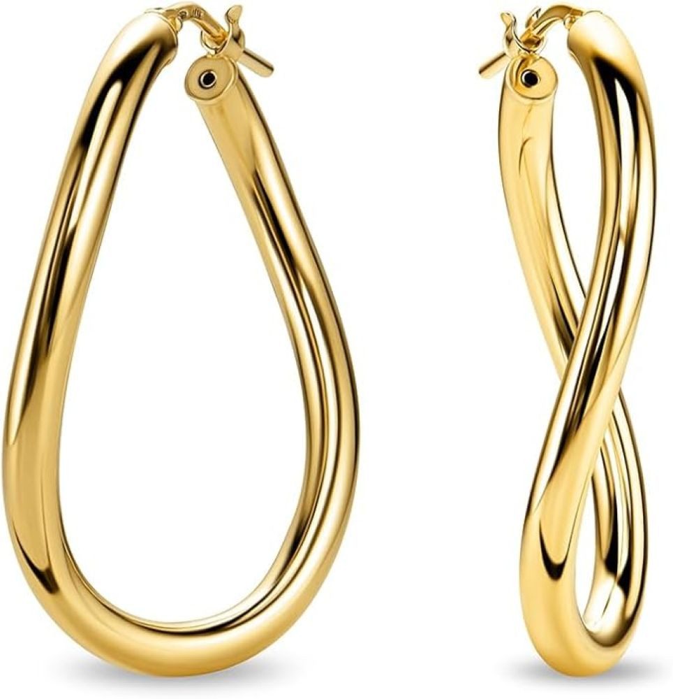 Miore Paar Creolen MAR010SE - 925 Sterling Silber 18Kt vergoldet 30mm Durchmesser, Damenohrringe in Italien handgefertigt