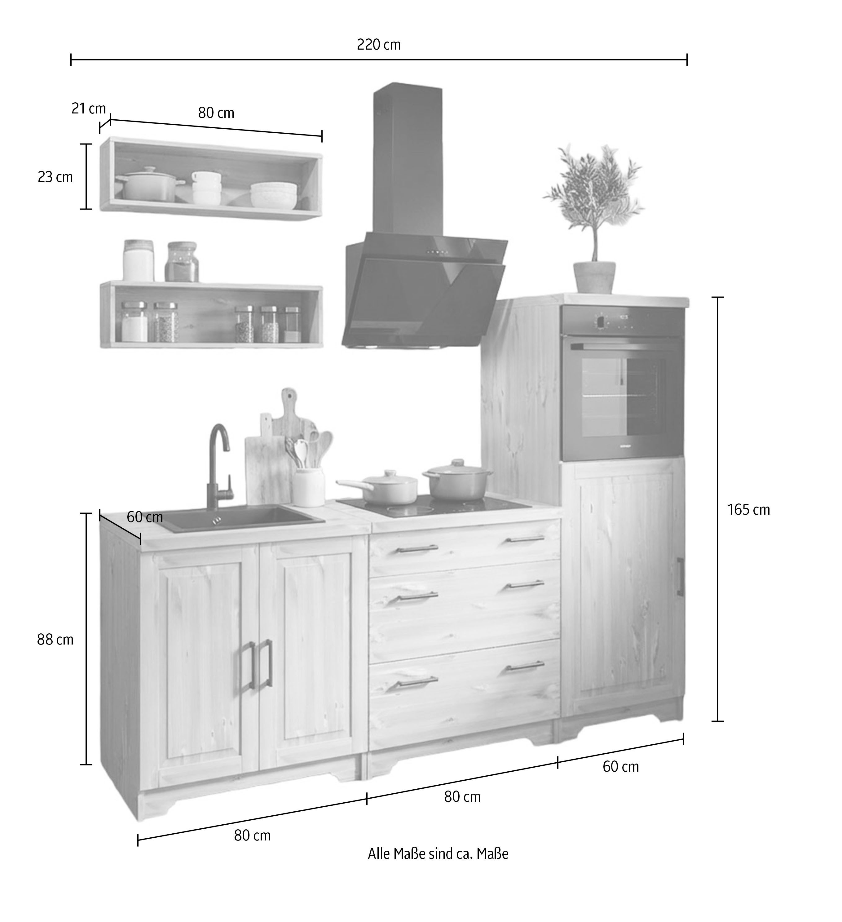 Ensemble de cuisine Home Affaires Meliss, en pin massif, avec système de fermeture amortie, 5 pièces