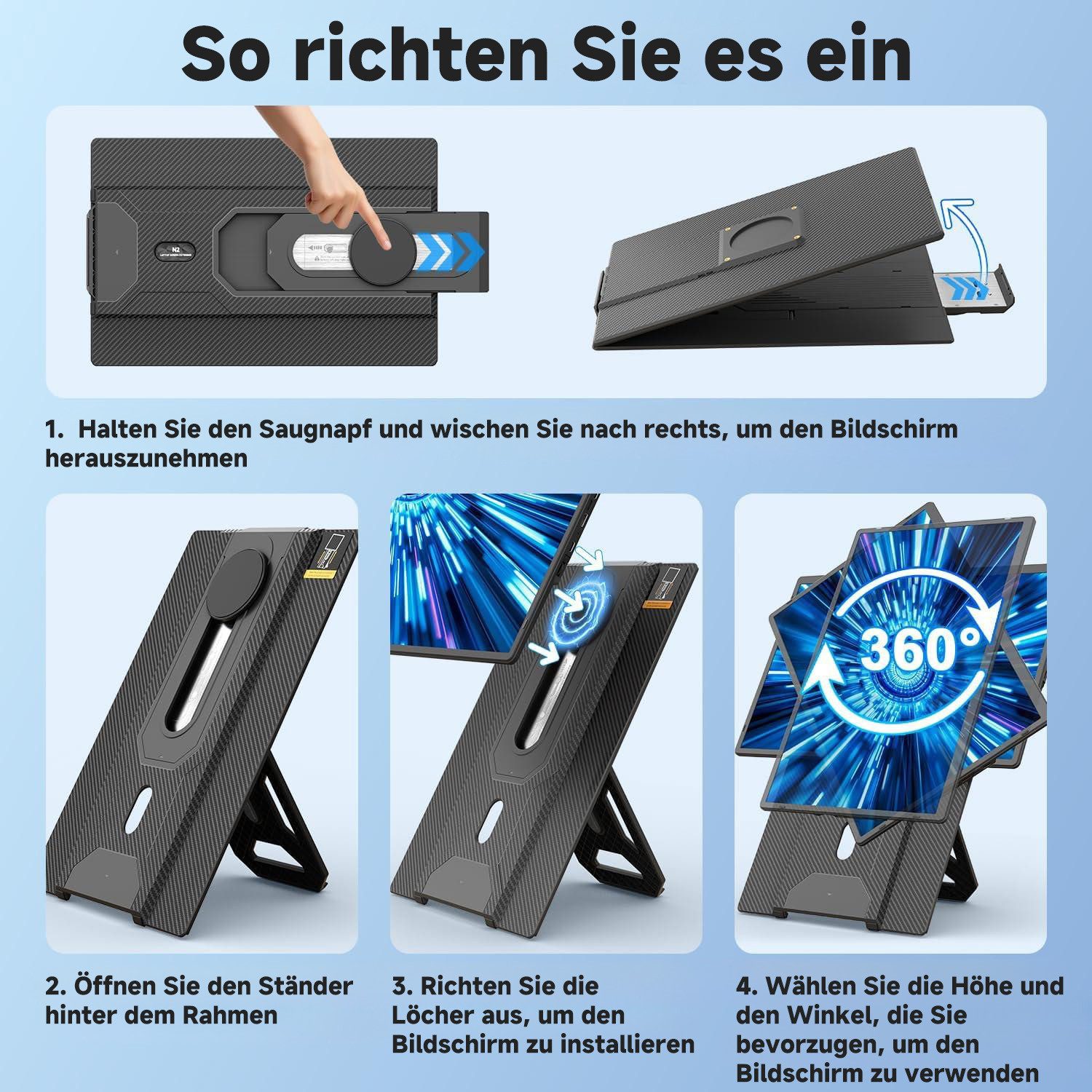 KEFEYA 16 Zoll FHD Laptop-Bildschirm-Extender, USB-C Portabler Monitor (36 cm/16 ", 1920 × 1200 px, Full HD, 60 Hz, HDR, Dual Display, Plug & Play, 1,27 kg, für 13–17,3 Zoll Laptops)