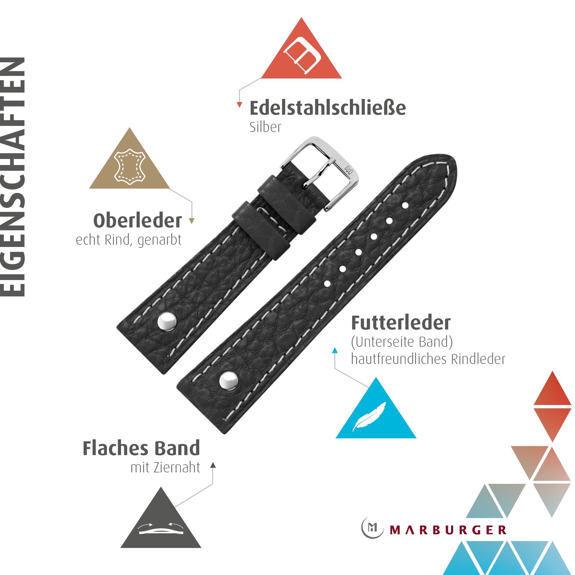 MARBURGER Uhrenarmband 22mm Leder Rind Narbung günstig online kaufen