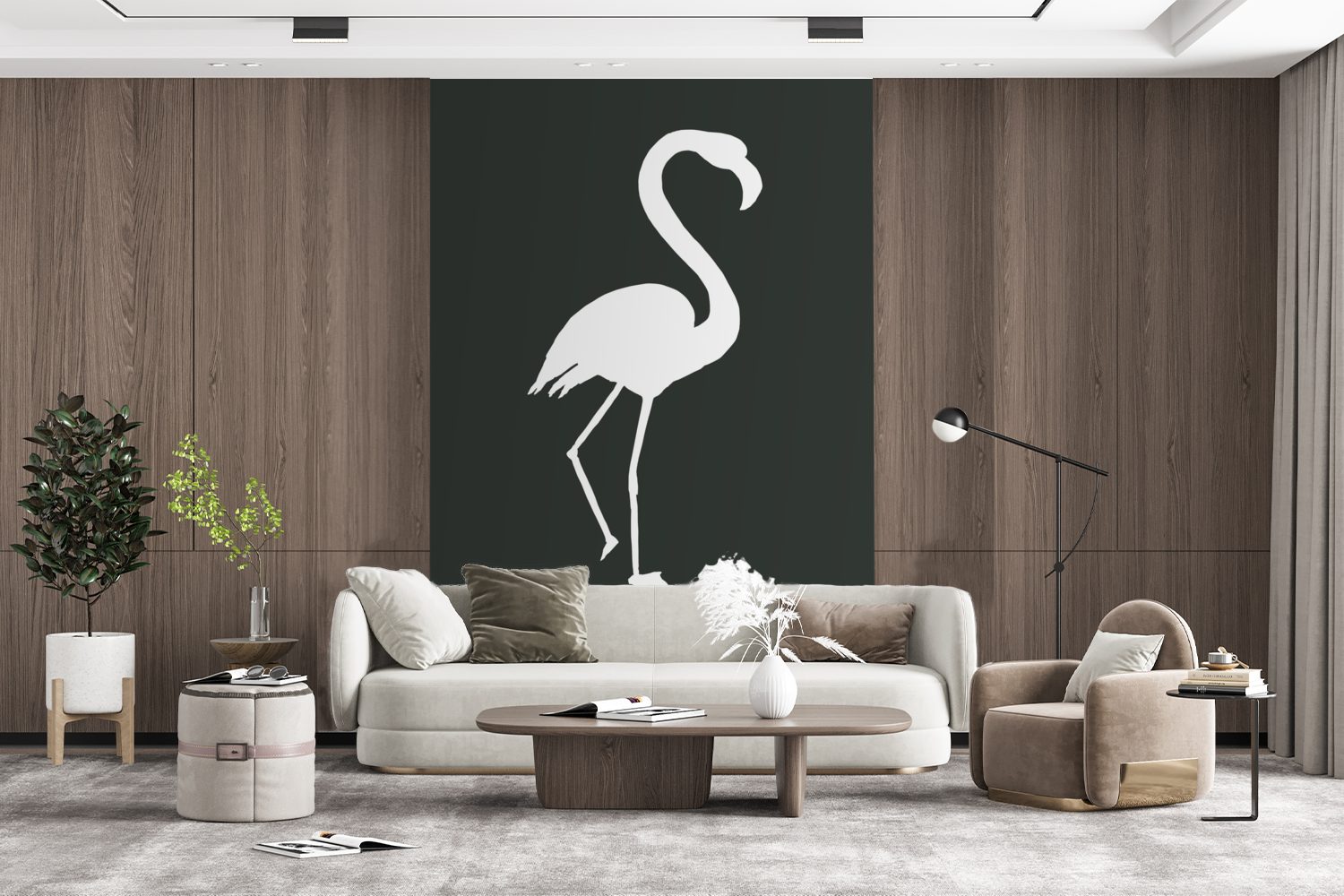 bedruckt, - Flamingo (3 Montagefertig für Scherenschnitt MuchoWow Tapete Weiß, Fototapete St), Wandtapete Matt, Vinyl - Wohnzimmer,