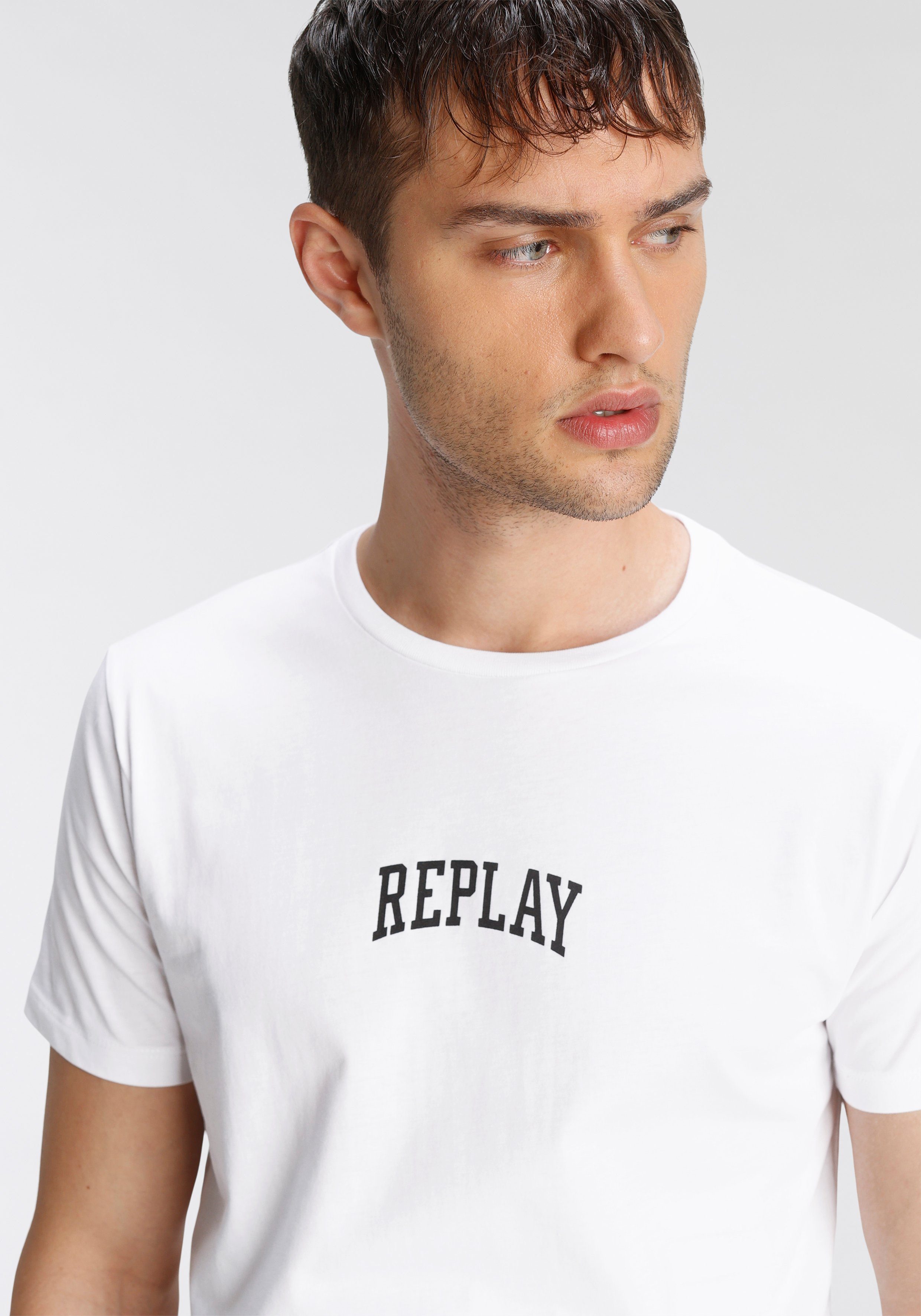 Markenprint T-Shirt Replay weiß mit