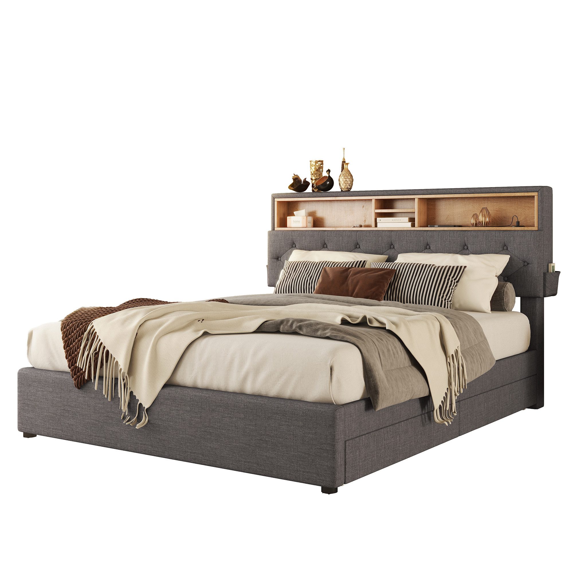 OKWISH Polsterbett Doppelbett Stauraumbett mit Lattenrost günstig online kaufen