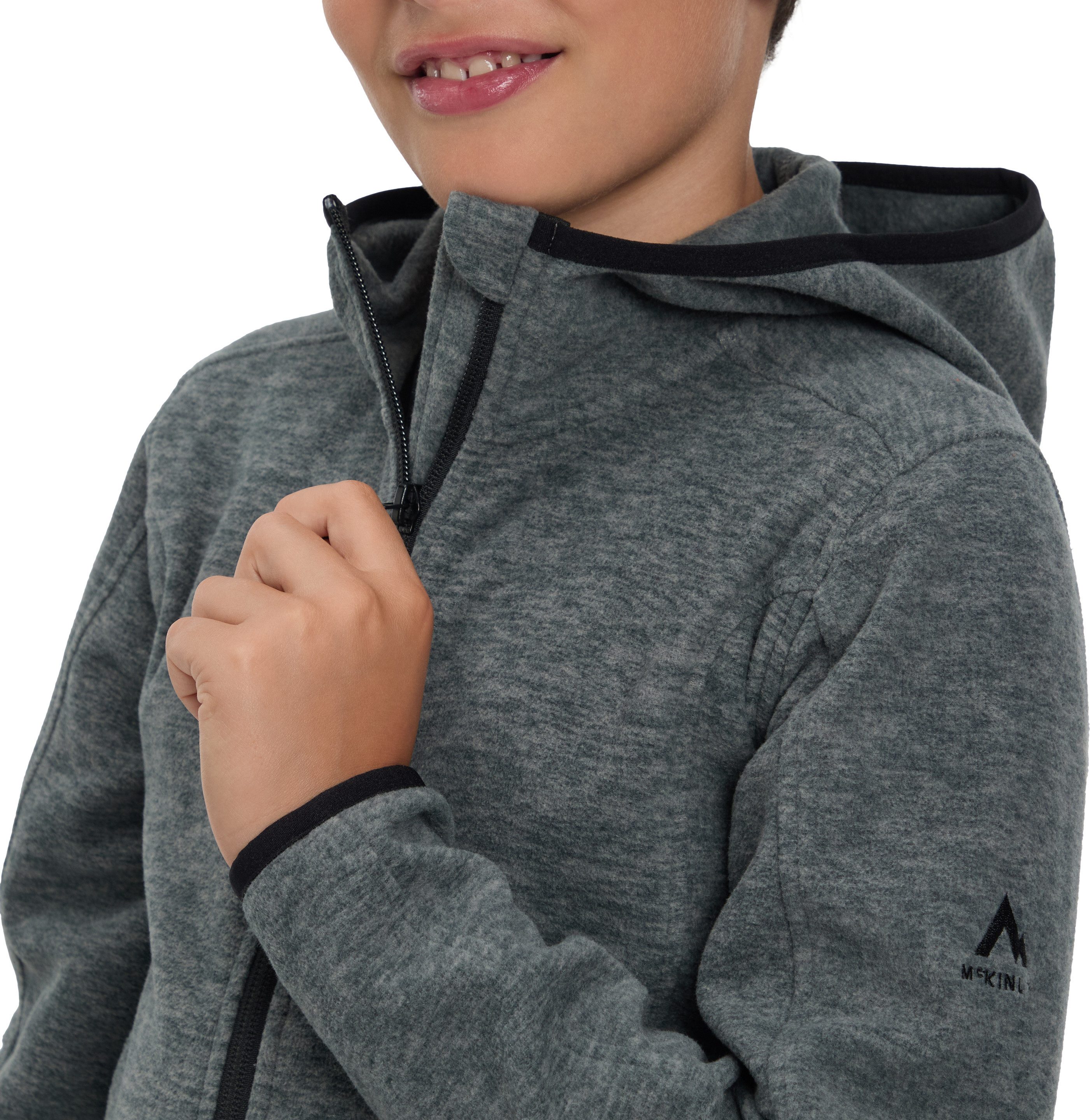 McKINLEY Fleecejacke JU.-FLEECE-JACKE CHOCO FZ HD FL B mit Kapuze, aus Polyester, hüftbedeckende Länge