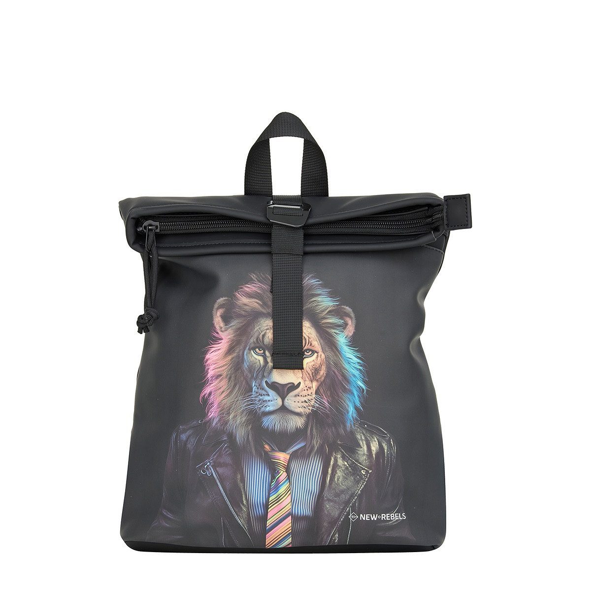 NEW REBELS Cityrucksack kleiner Roll Up RollTop Kurier Rucksack Mart Los Angeles Lion, wasserabweisendes Planenmaterial, mit Löwen Design